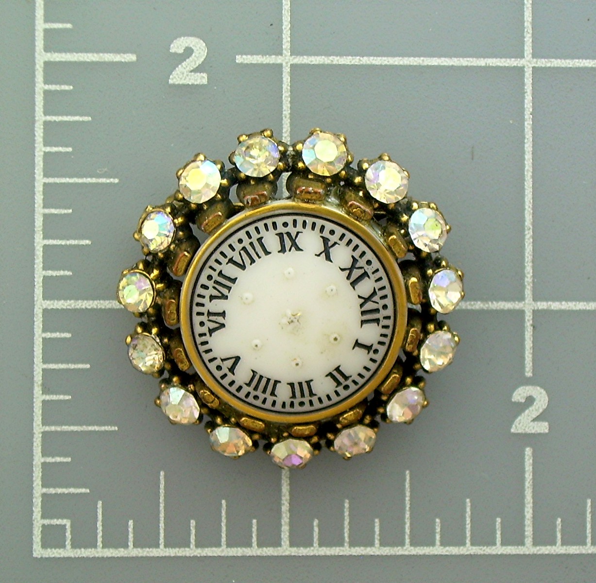Blumenthal Borealis Crystal Goldtone Clock Brooch