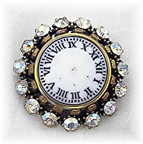 Blumenthal Borealis Crystal Goldtone Clock Brooch