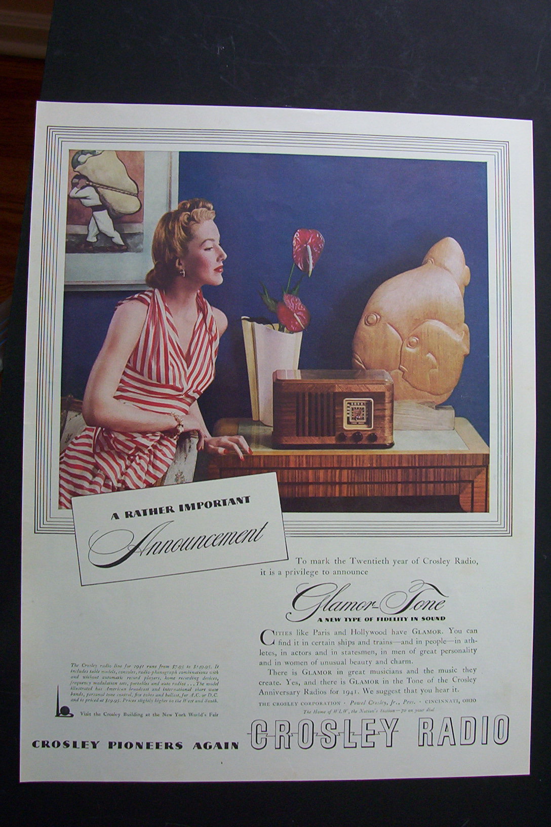 1940 Crosley Radio with Woman Listening To Radio