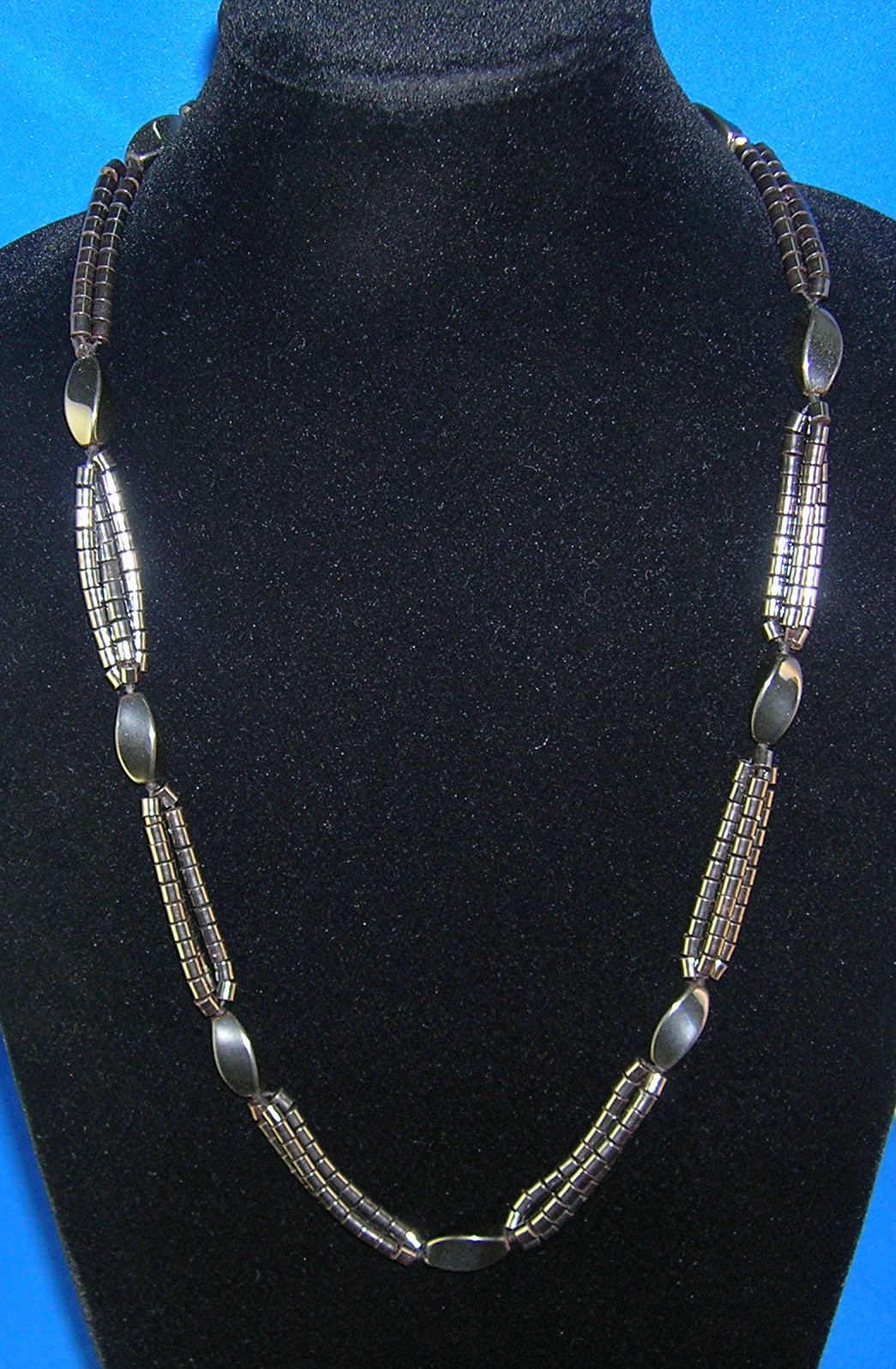 28 Inch 3 Strand Grey  HEMATITE Bead Necklace