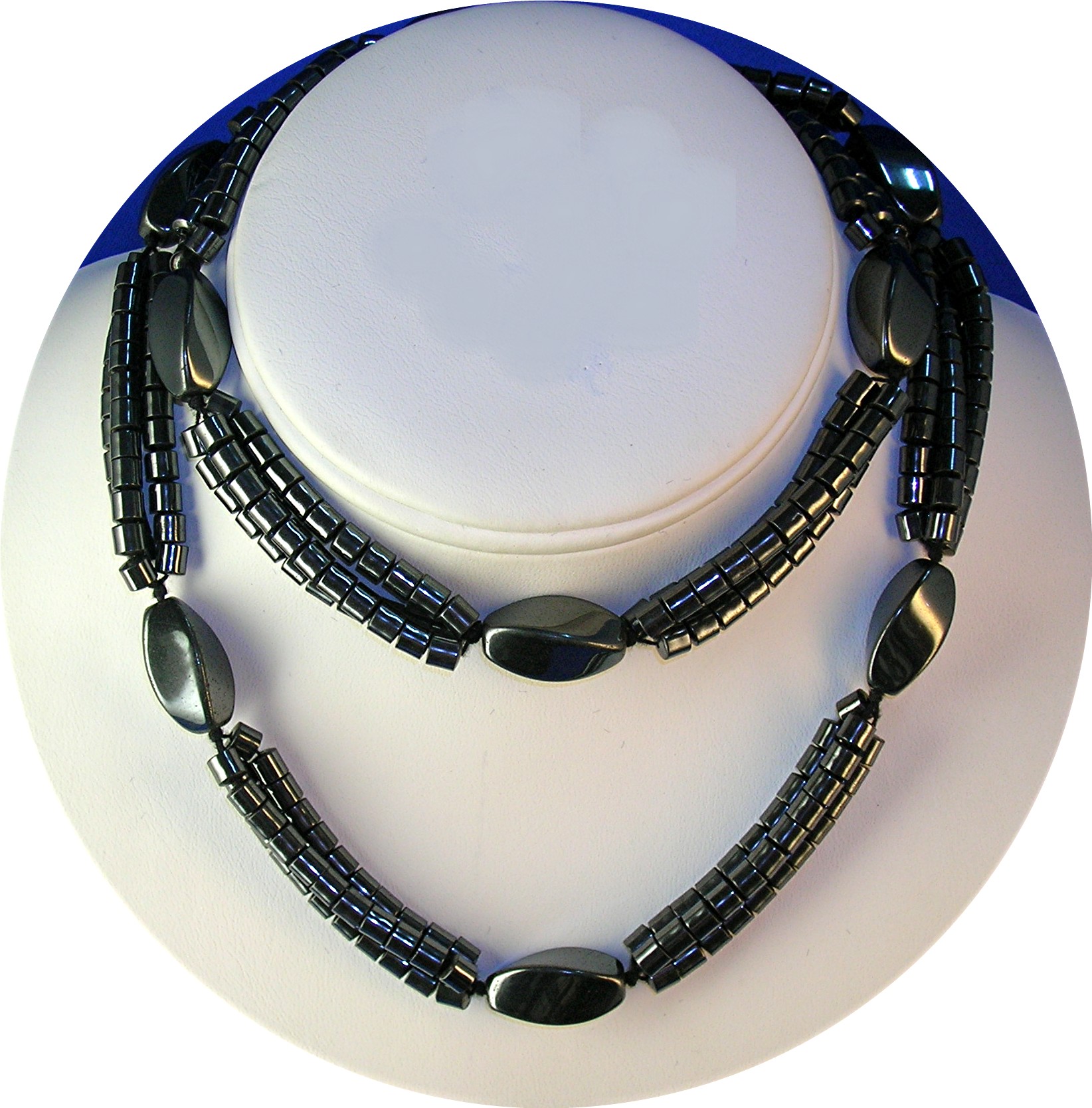 28 Inch 3 Strand Grey  HEMATITE Bead Necklace