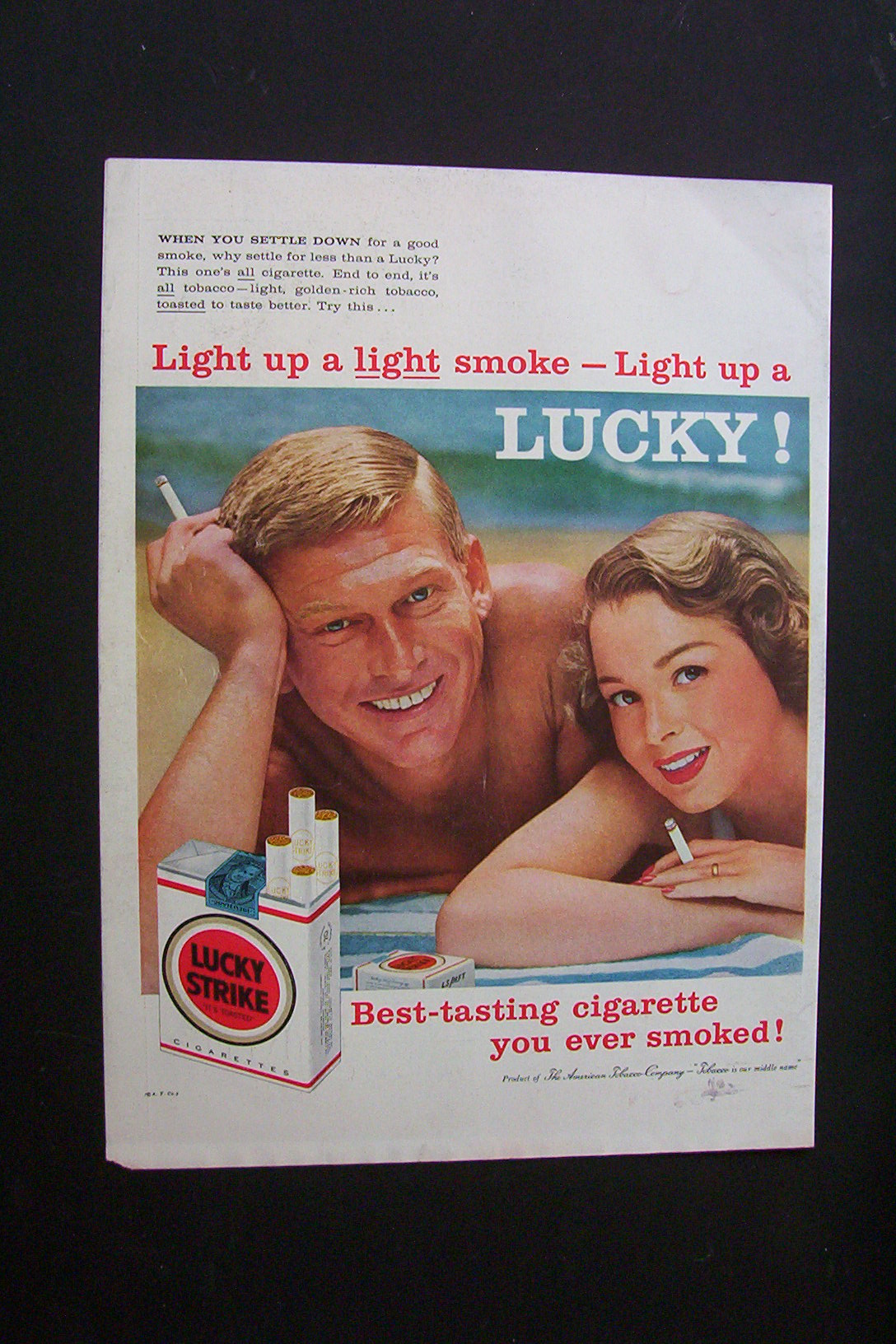 1958 Dual Ad: Lucky Strike Cigarette & Calvert Whiskey