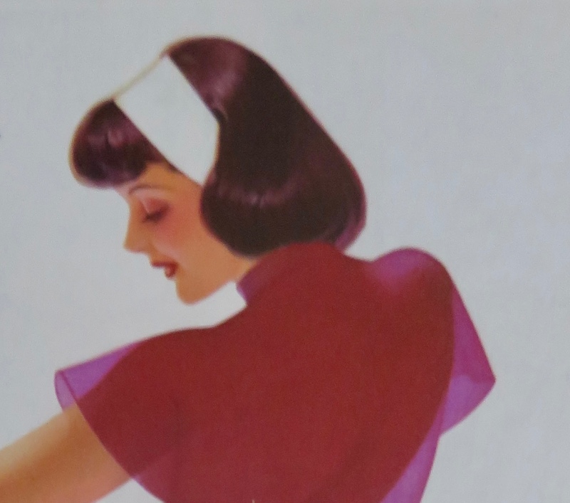 Original 1946 Sexy Pin Up Girl Wearing A Dark Pink Bodysuit While Picking Up The Telephone By George Petty