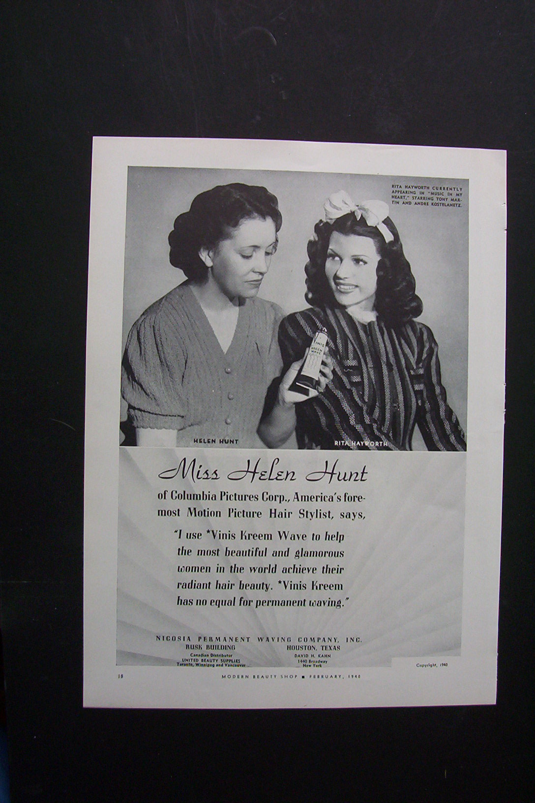 1940 Vinis Kreem Wave with Rita Hayworth