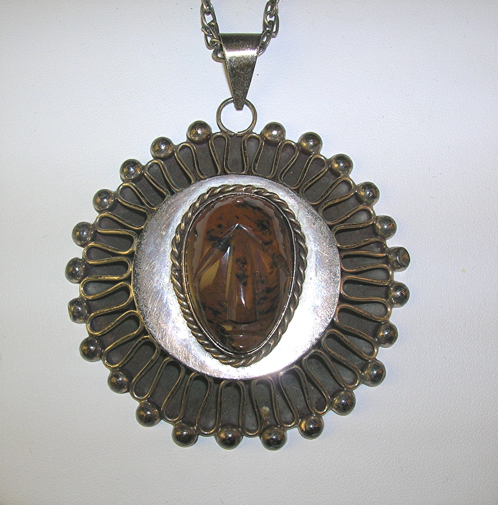 Necklace Sterling Silver Taxco Mexico PJB Tigerseye