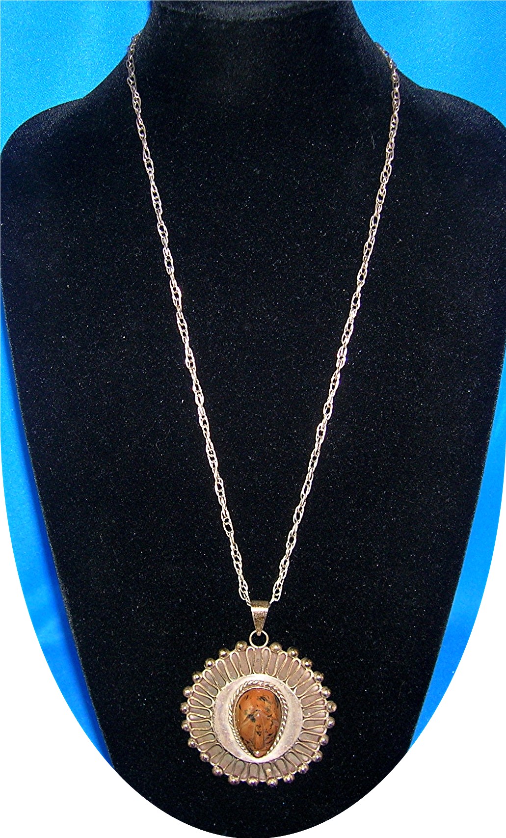 Necklace Sterling Silver Taxco Mexico PJB Tigerseye
