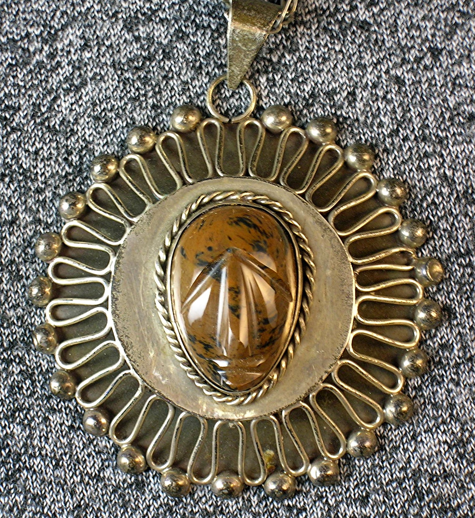 Necklace Sterling Silver Taxco Mexico PJB Tigerseye