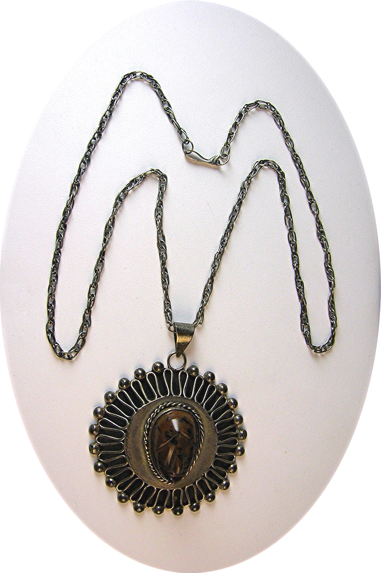 Necklace Sterling Silver Taxco Mexico PJB Tigerseye