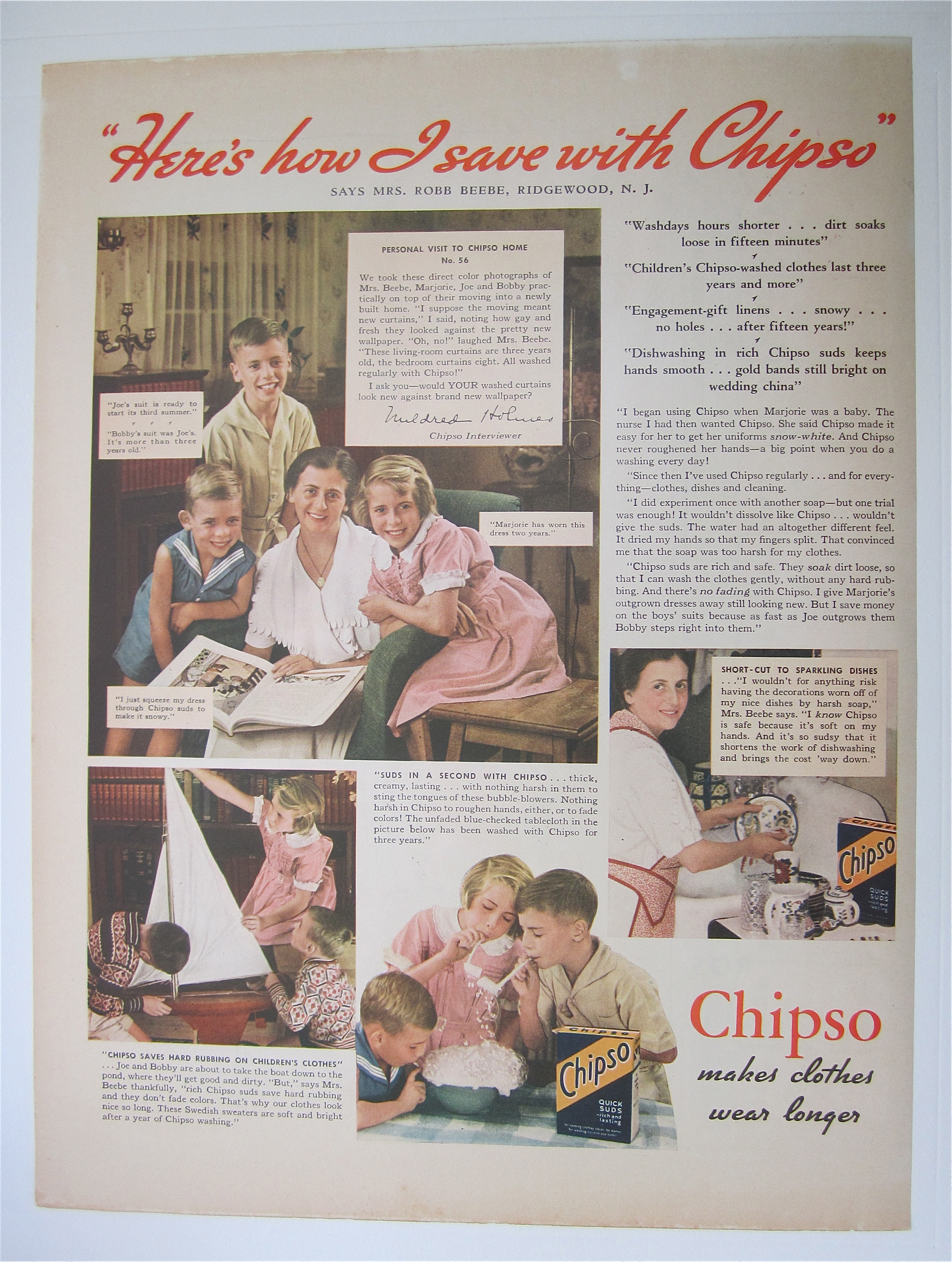1936 Chipso Quick Suds with Woman & Her Children