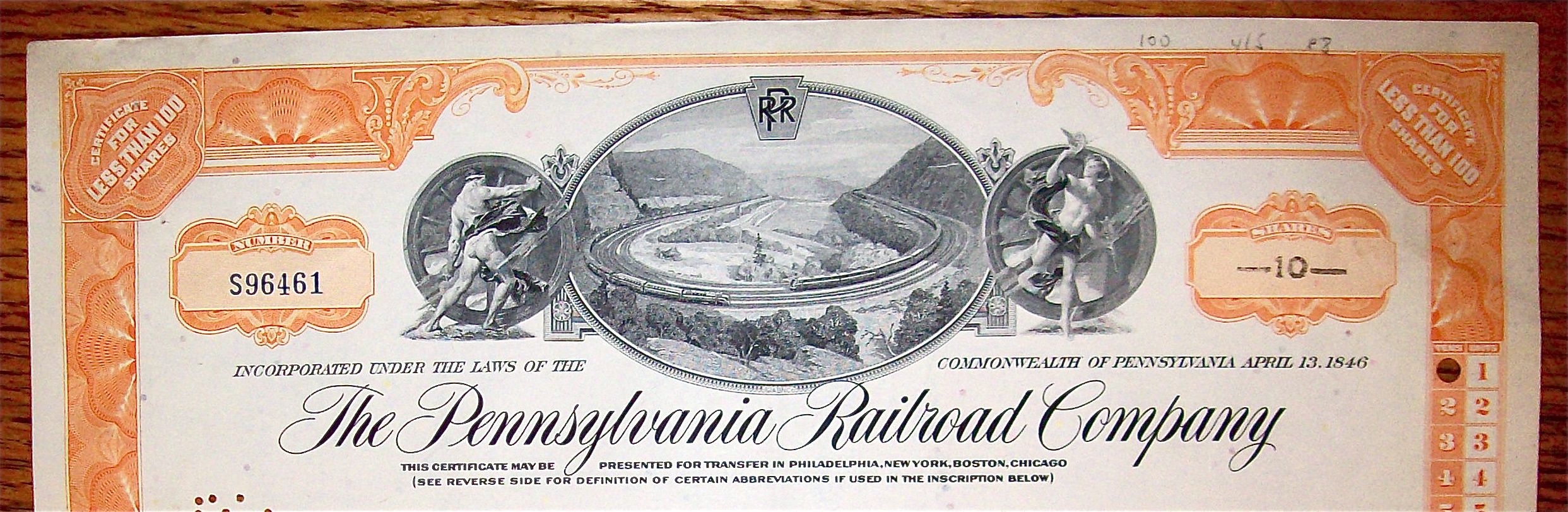 1962 Pennsylvania Railroad Company Stock Certificate