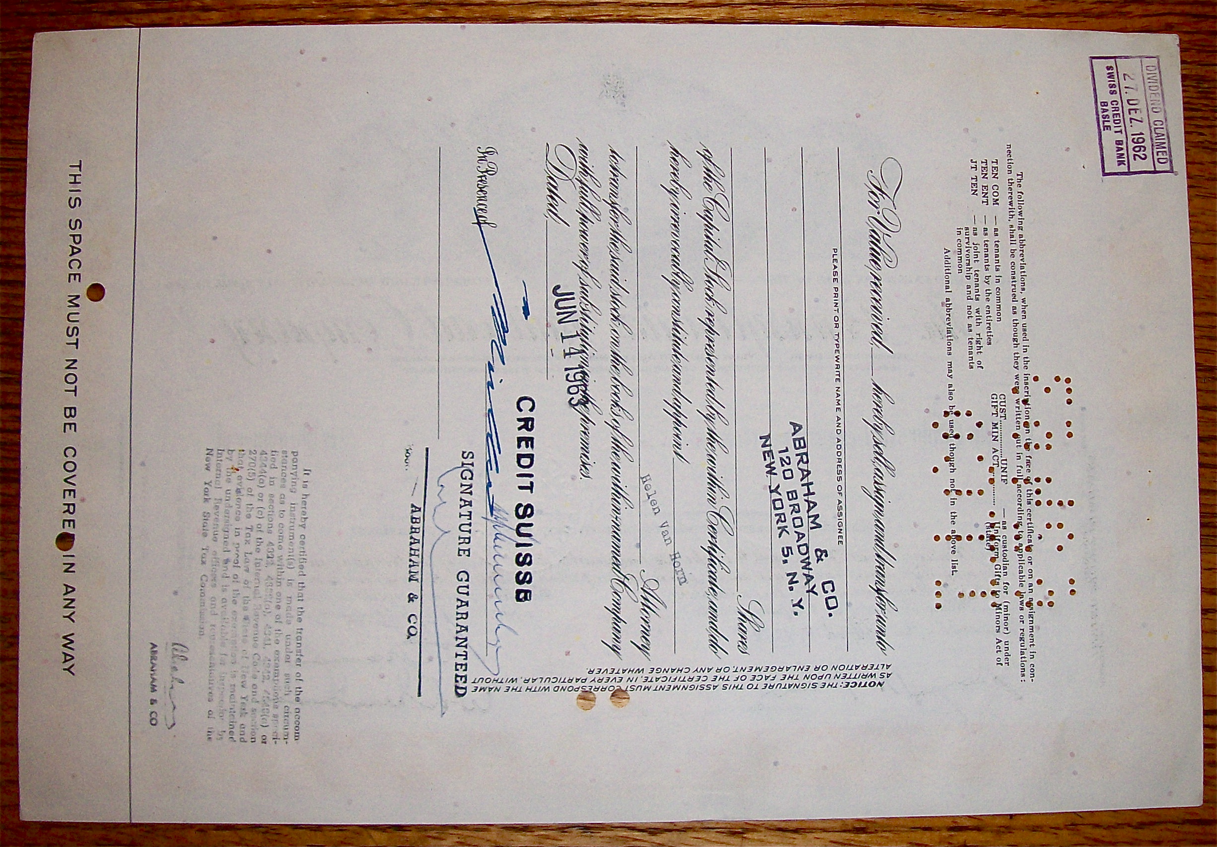 1962 Pennsylvania Railroad Company Stock Certificate