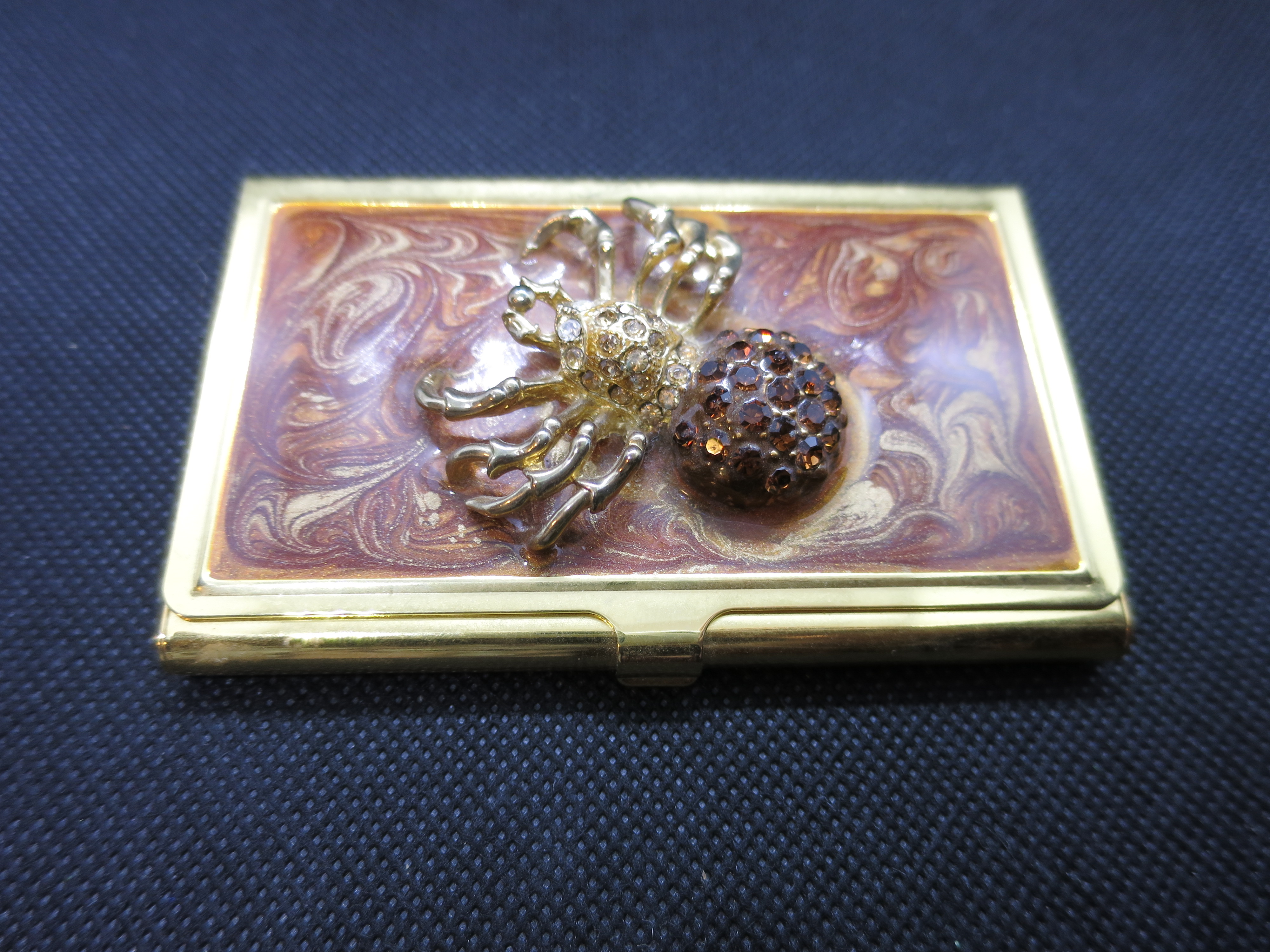 Business Card Holder with Rhinestone Spider Rare Find
