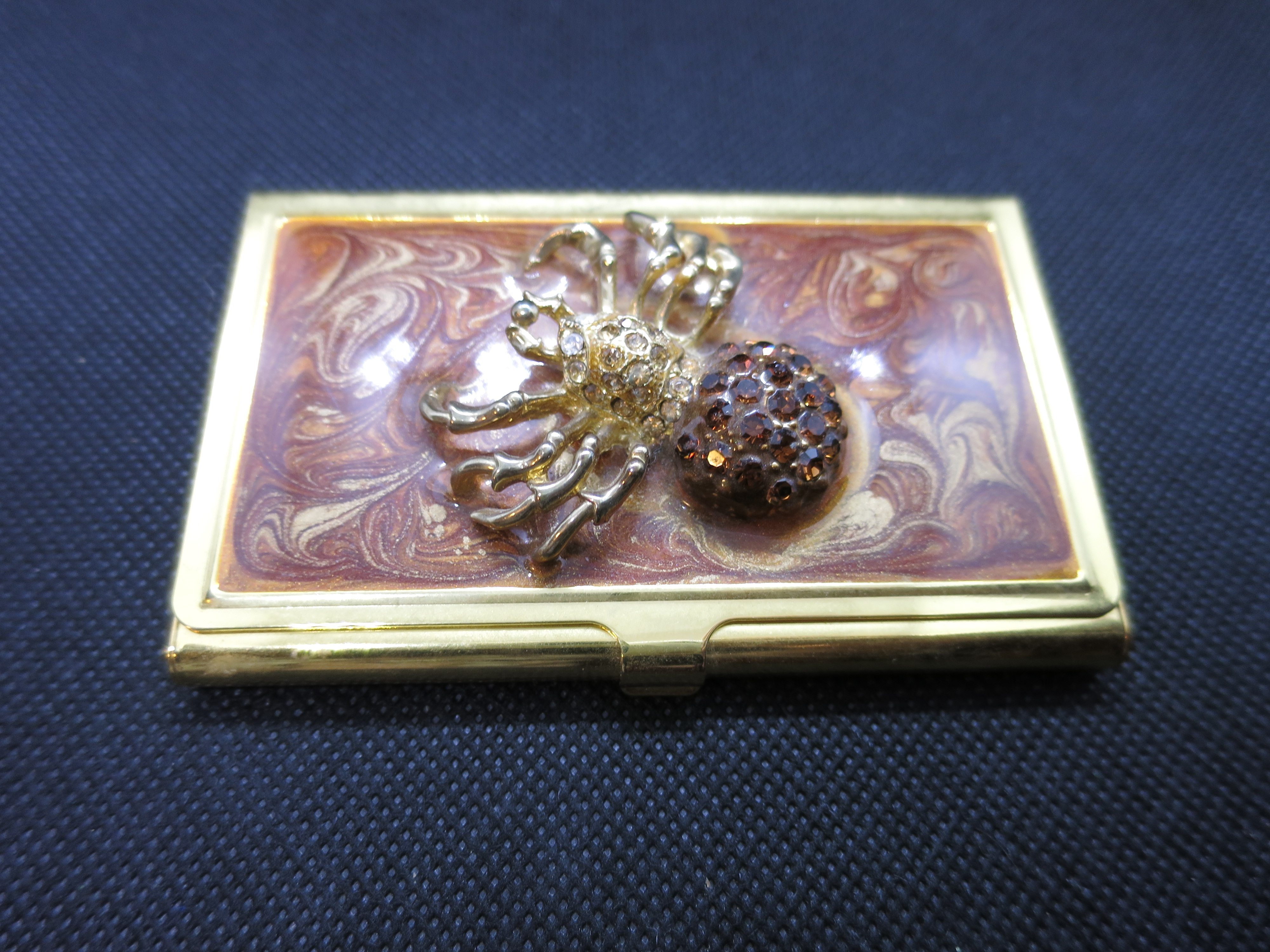 Business Card Holder with Rhinestone Spider Rare Find