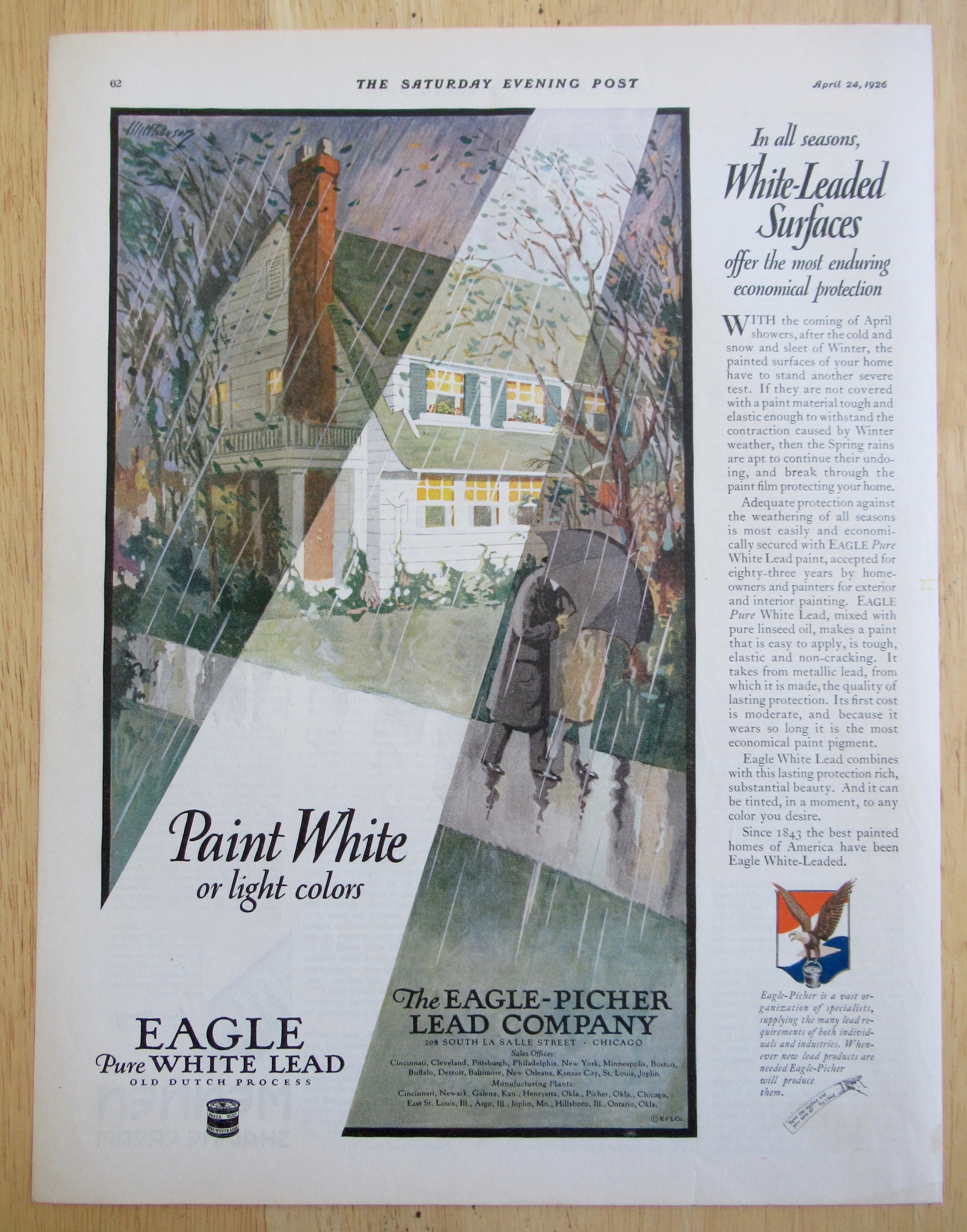1926 Eagle Pure White Lead Paint with House in the Rain