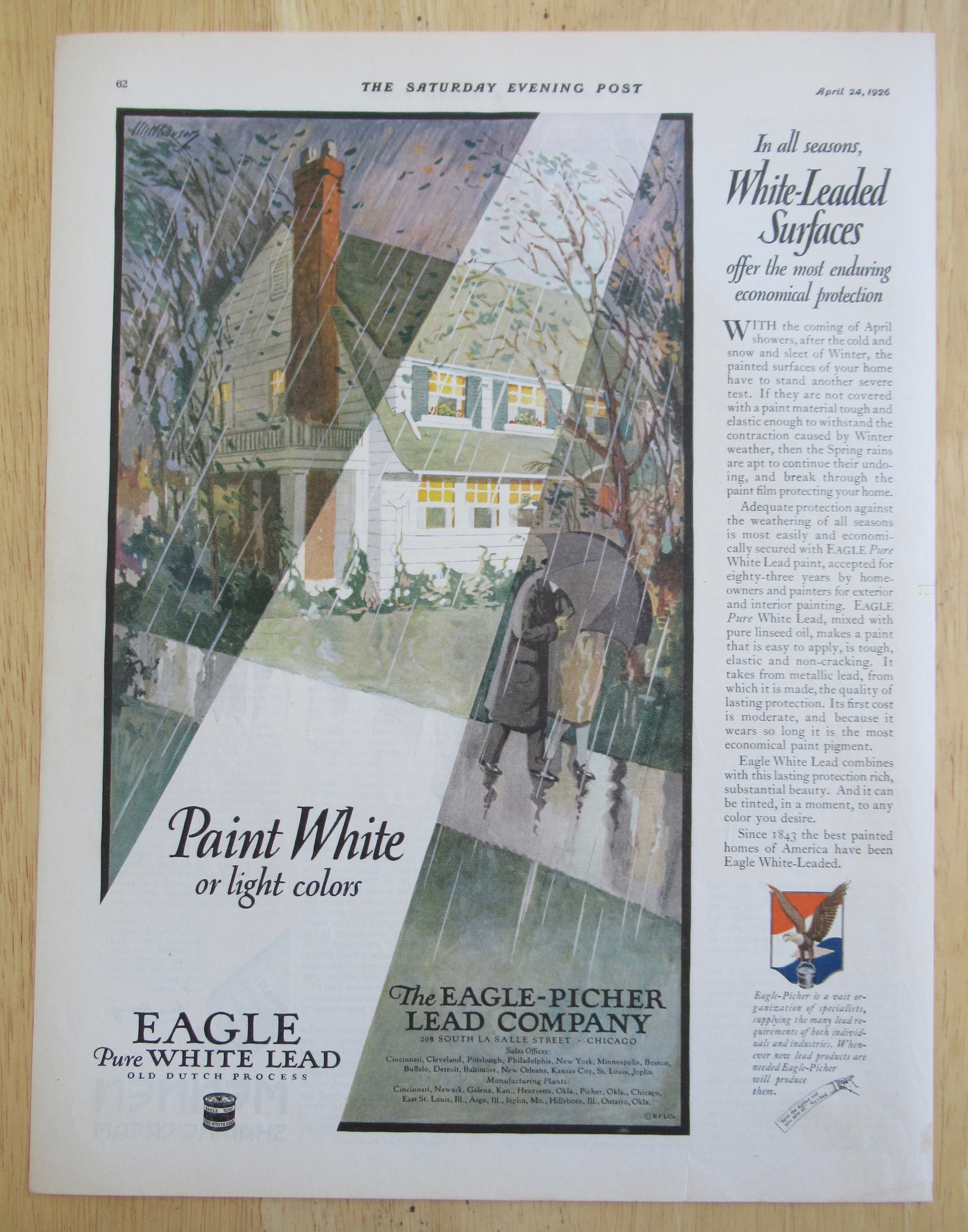 1926 Eagle Pure White Lead Paint with House in the Rain