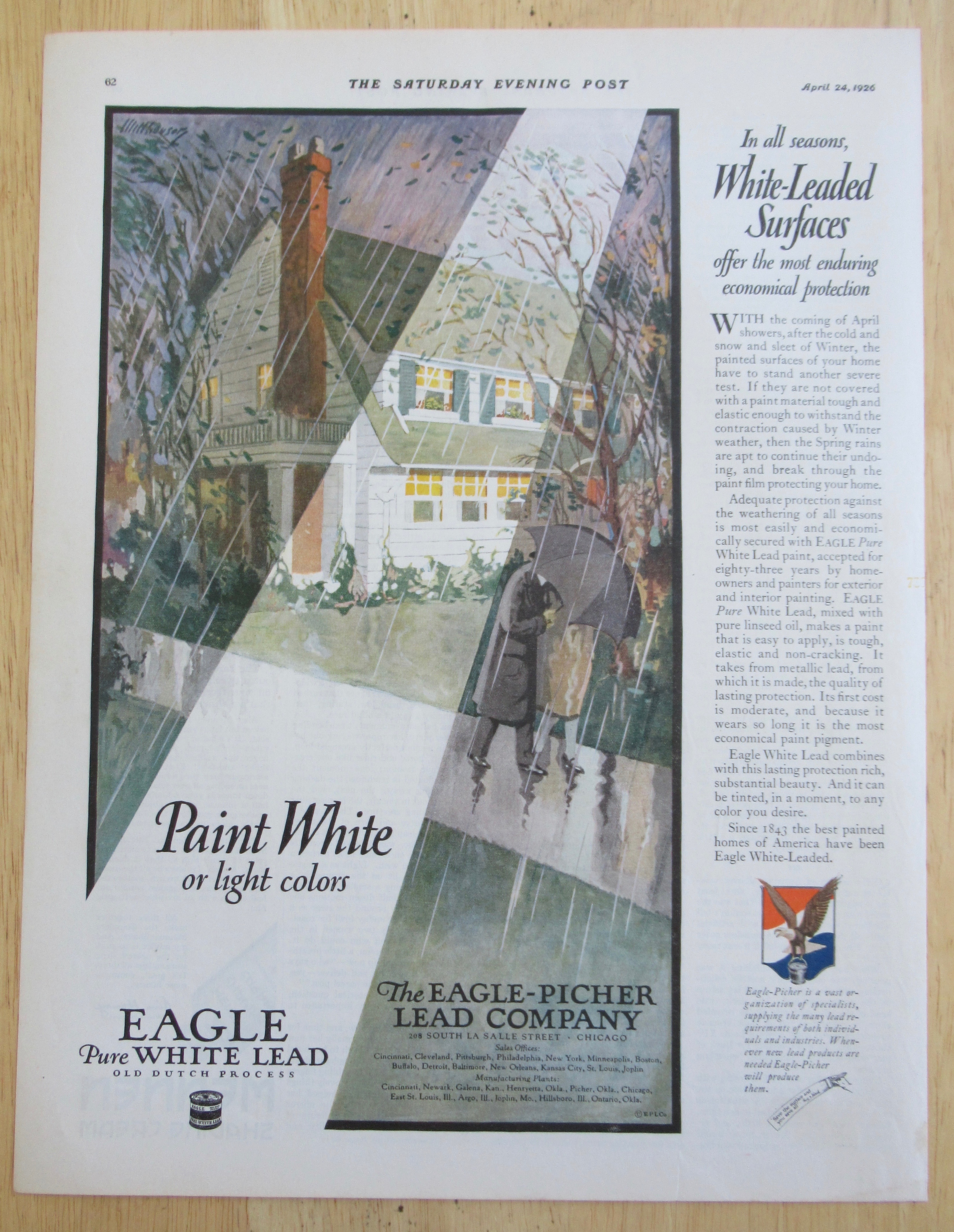 1926 Eagle Pure White Lead Paint with House in the Rain