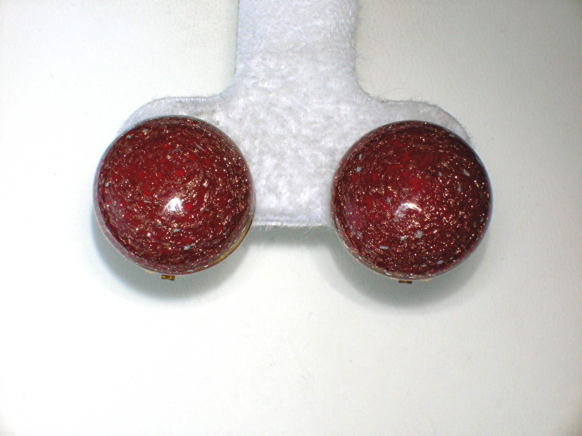 Red Gold Flecked Glass  Clip Earrings