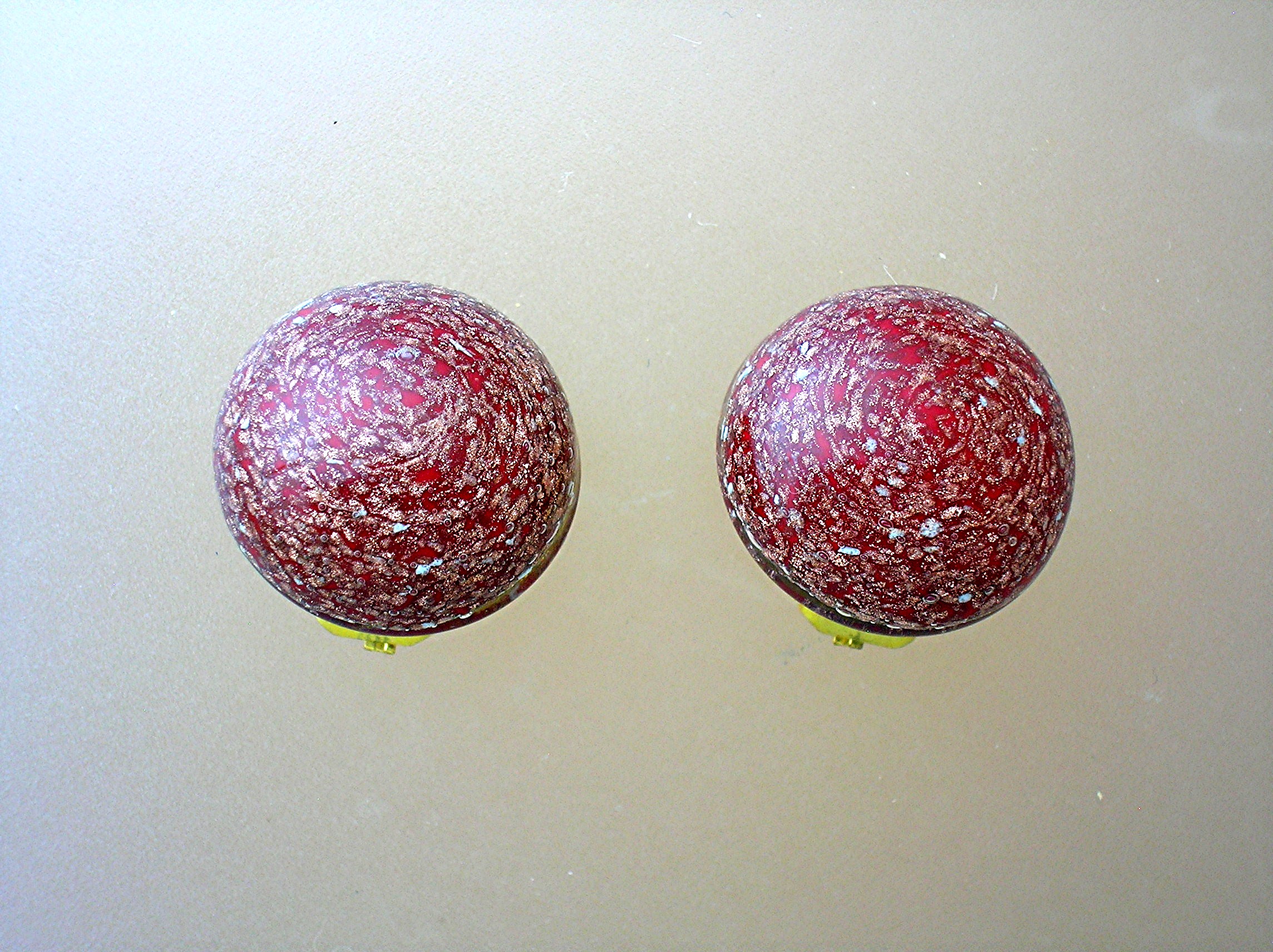Red Gold Flecked Glass  Clip Earrings