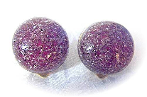 Red Gold Flecked Glass  Clip Earrings