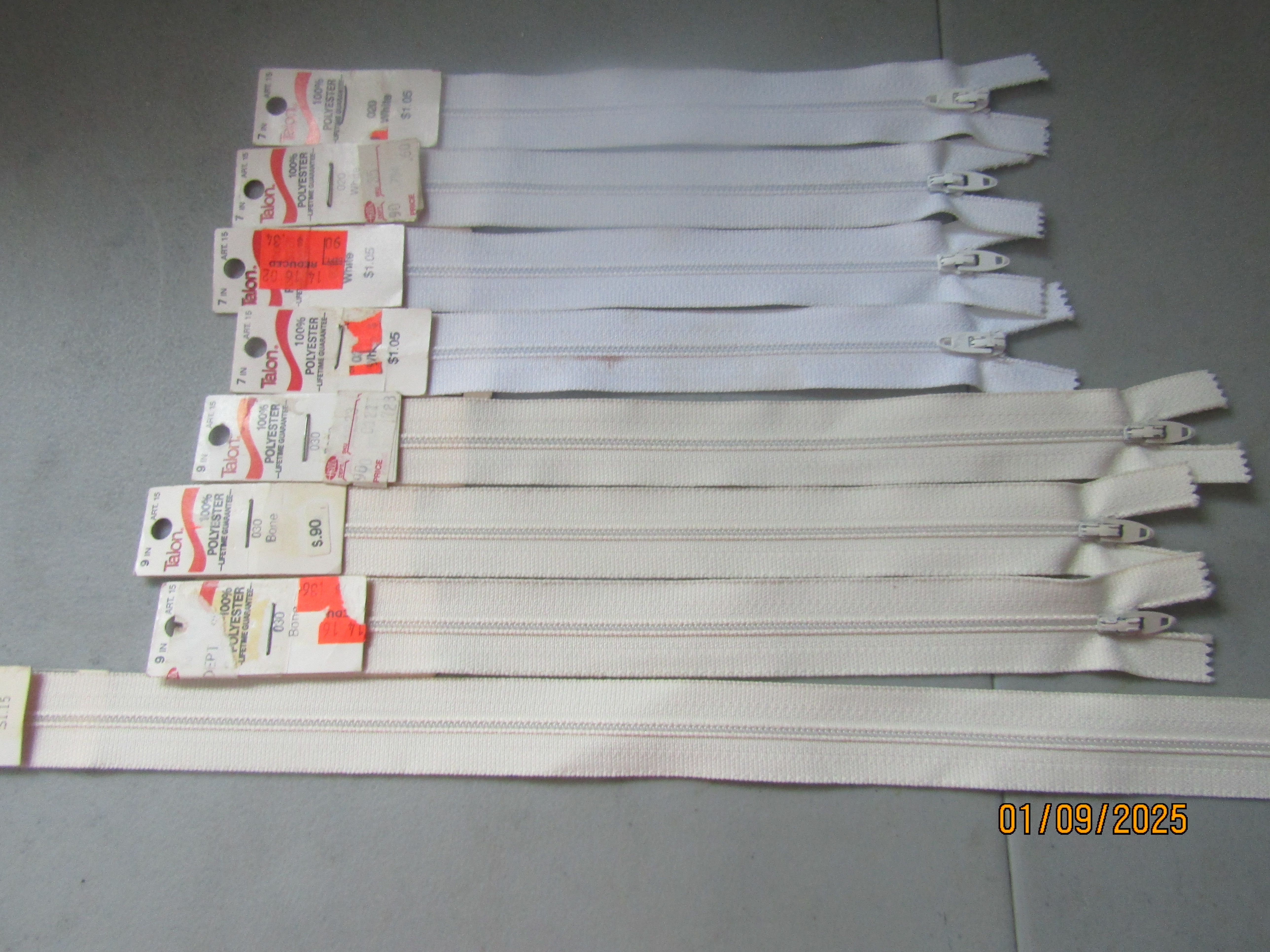 Vintage Various Bone/White Zippers Lot 4