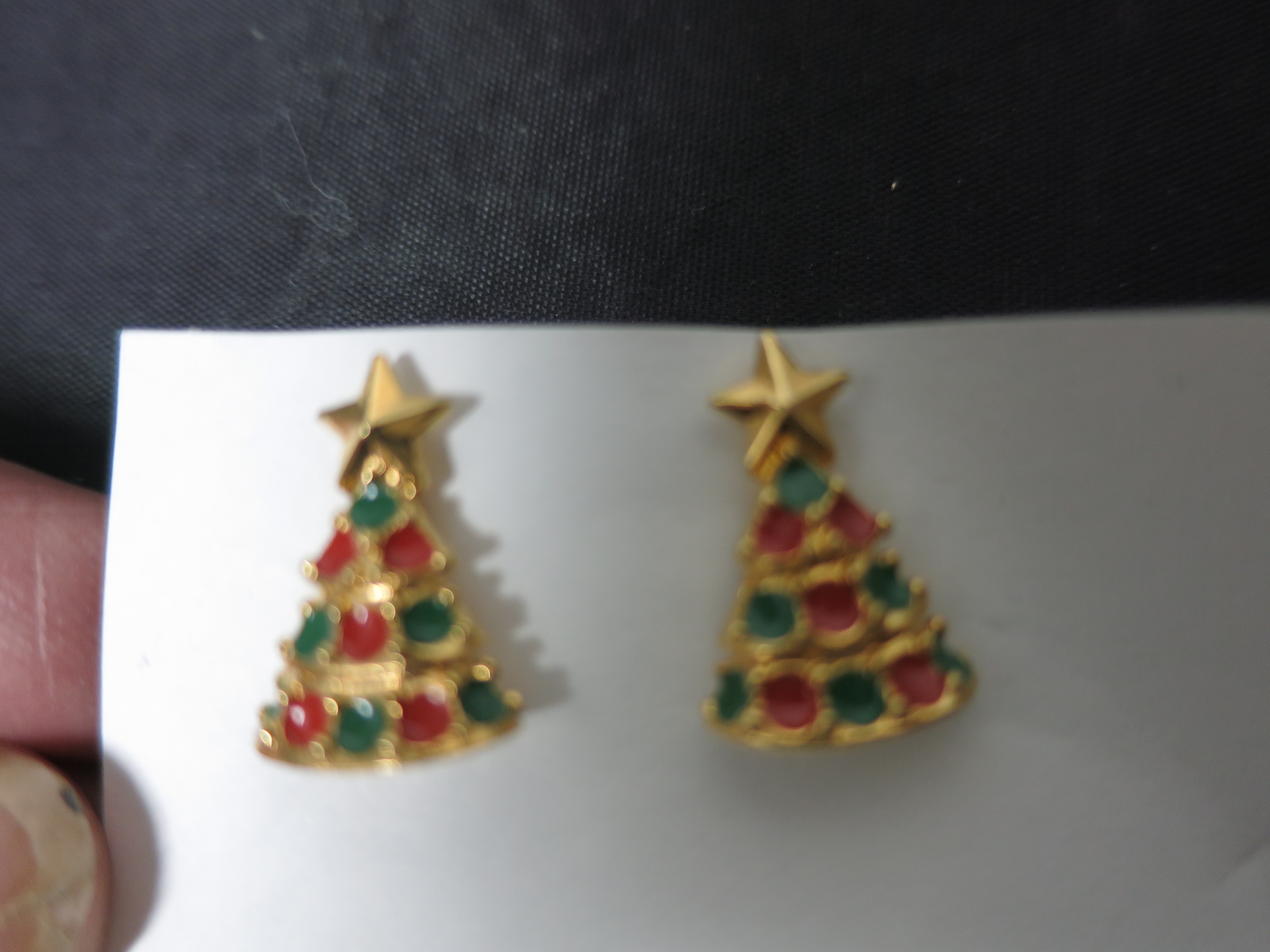 Christmas Tree Post Earrings Red Green Gold