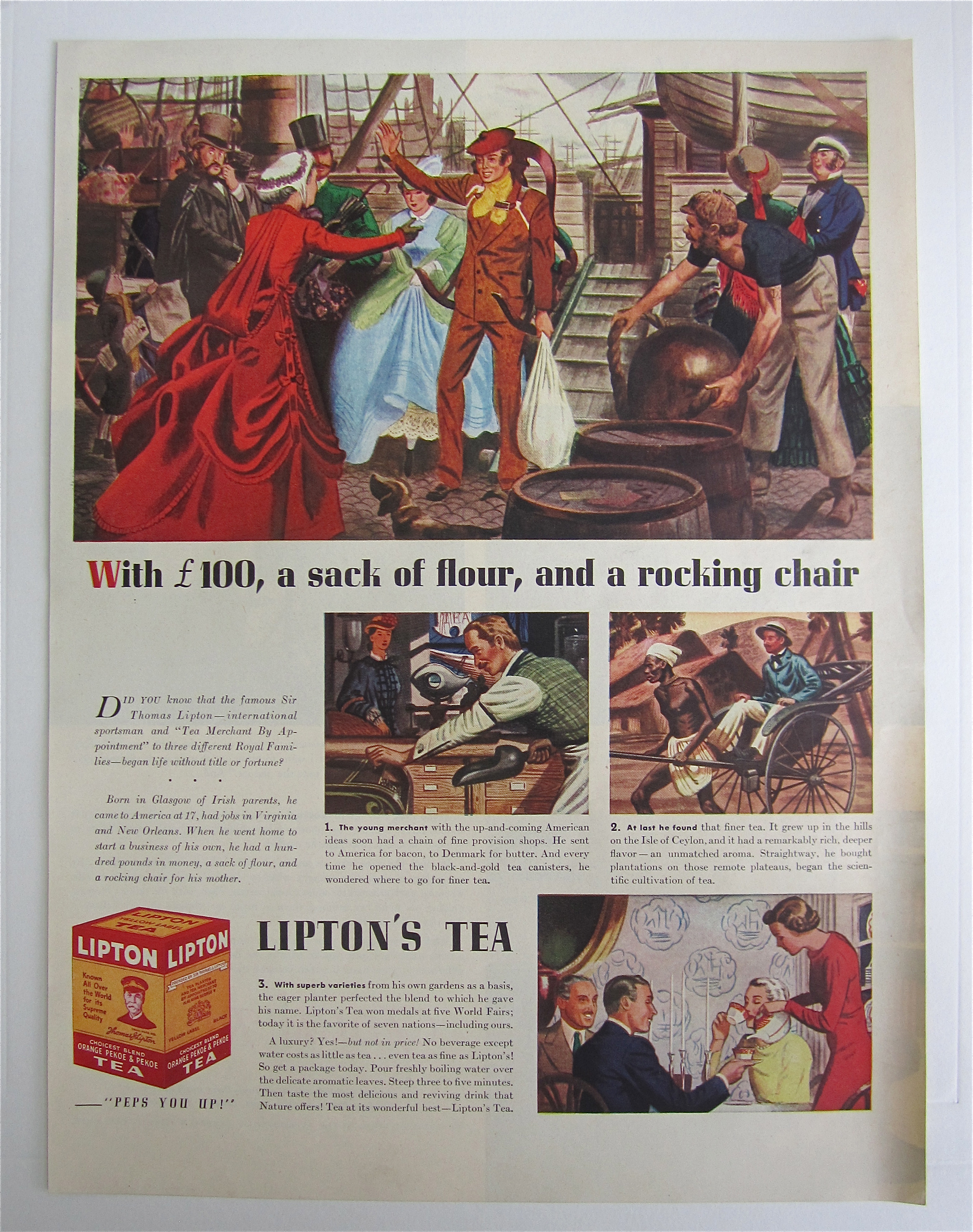 1939 Lipton's Tea with Sack of Flour & Rocking Chair