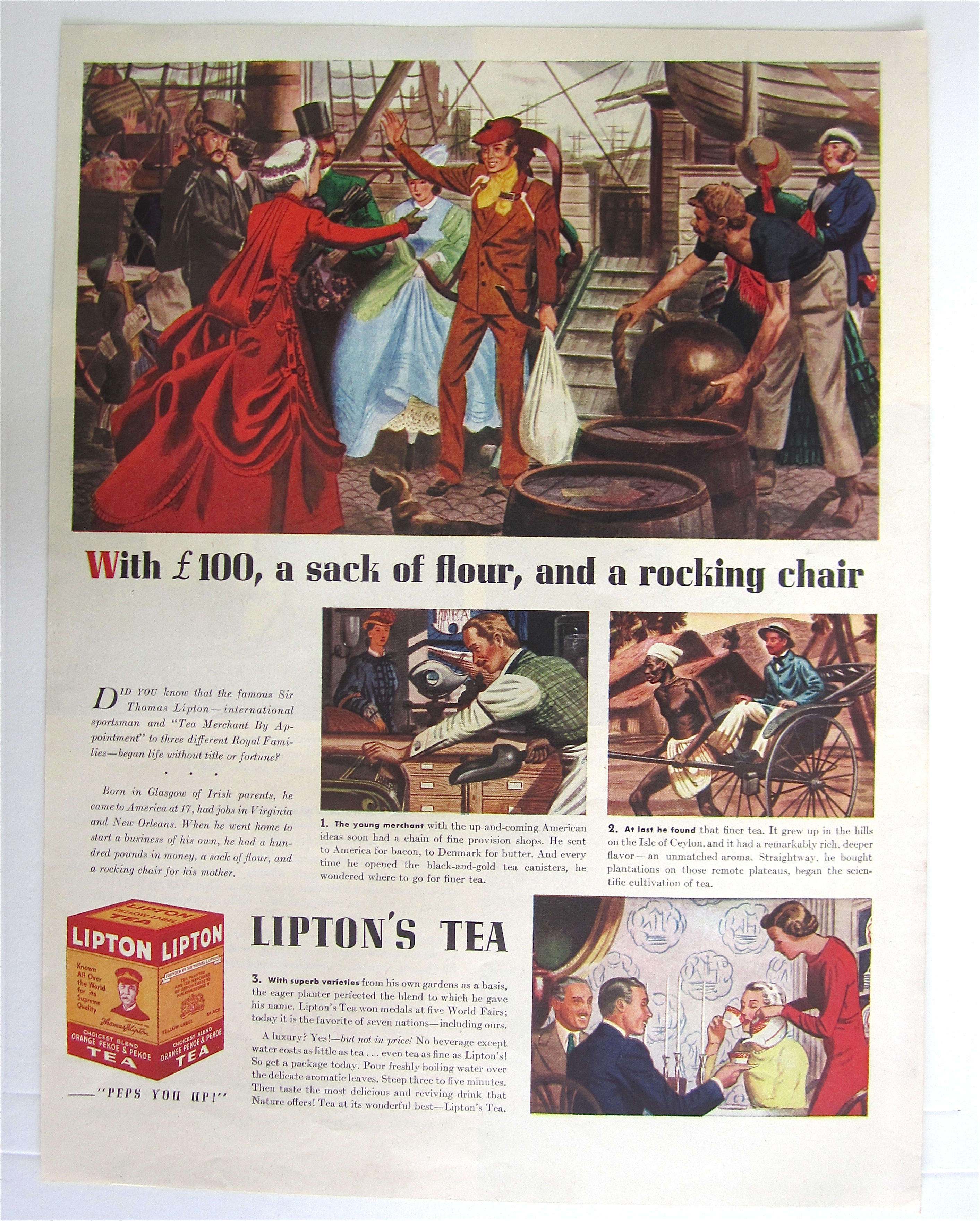 1939 Lipton's Tea with Sack of Flour & Rocking Chair