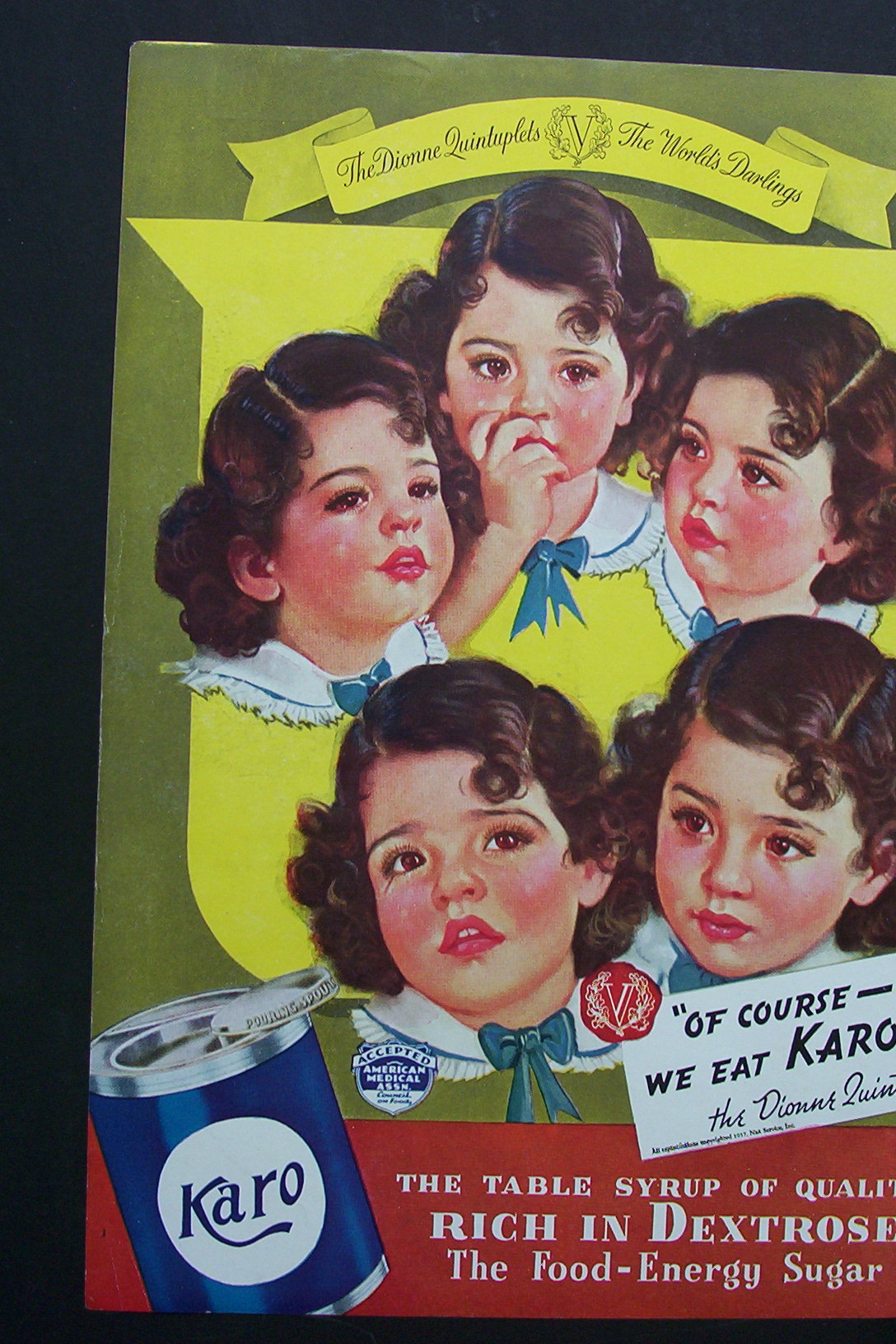 1937 Karo Syrup with Dionne Quintuplets