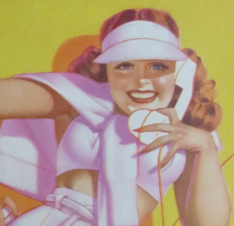 Original 1945 Sexy Petty Pin Up Girl Wearing A Tennis Outfit & Talking On The Telephone By George Petty