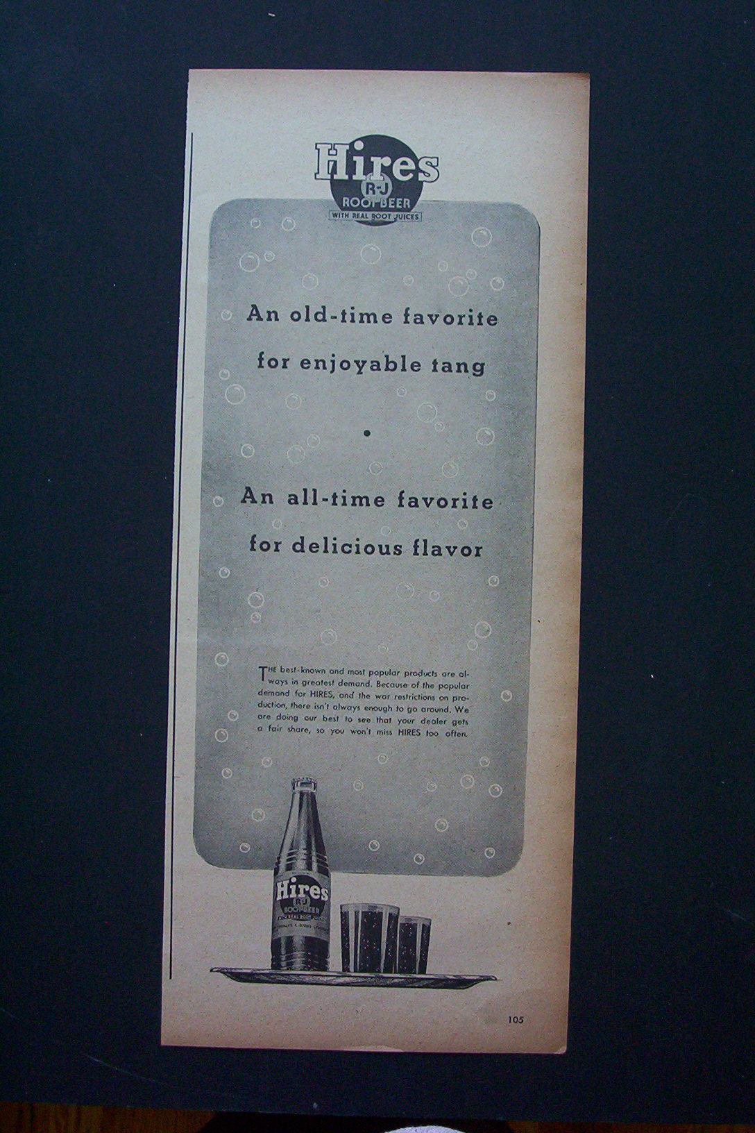 1943 Hires Root Beer with Bottle of Hires with Glasses