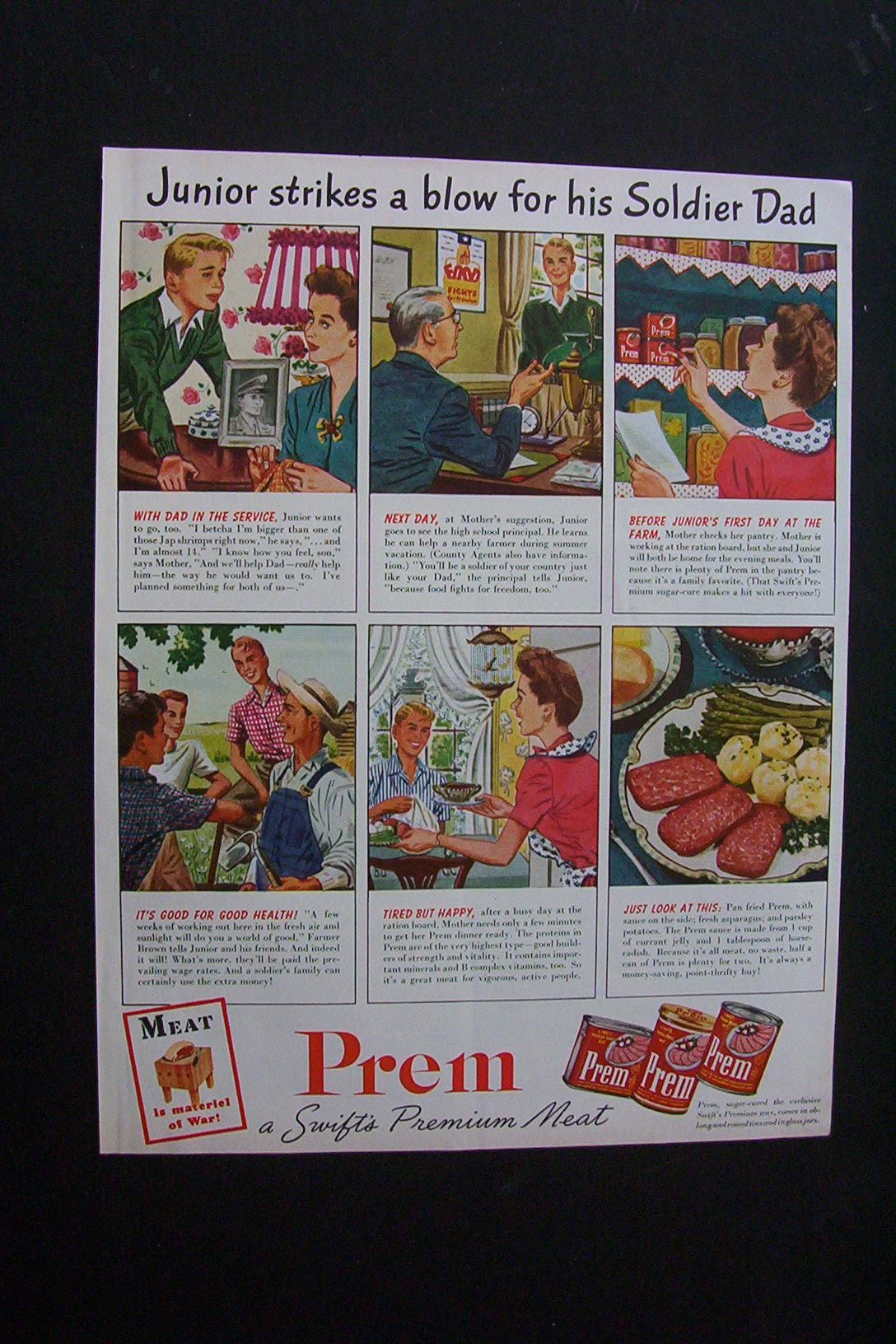 1944 Dual Ad: Prem Meat & Ford Motor Company