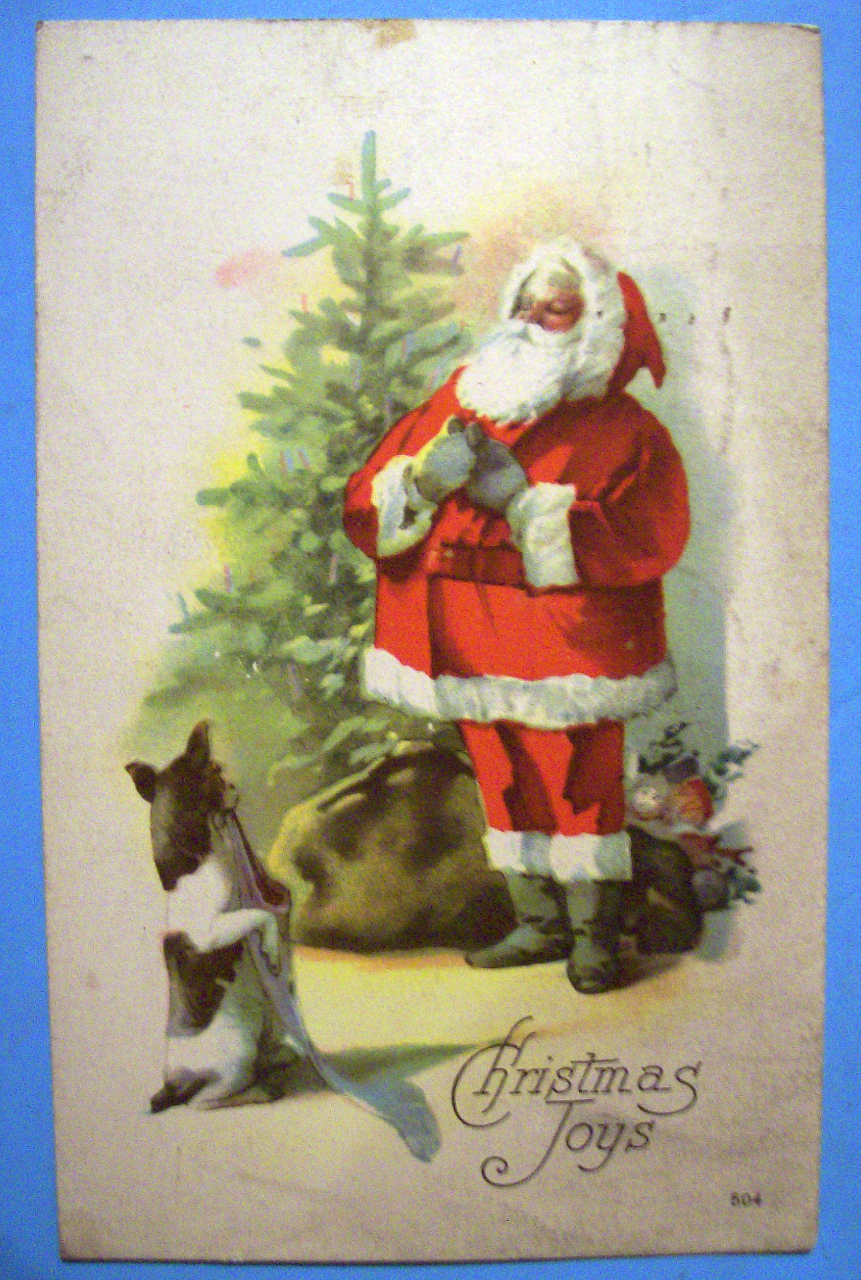 Christmas Joys Postcard w/ Santa Teaching a Dog Tricks