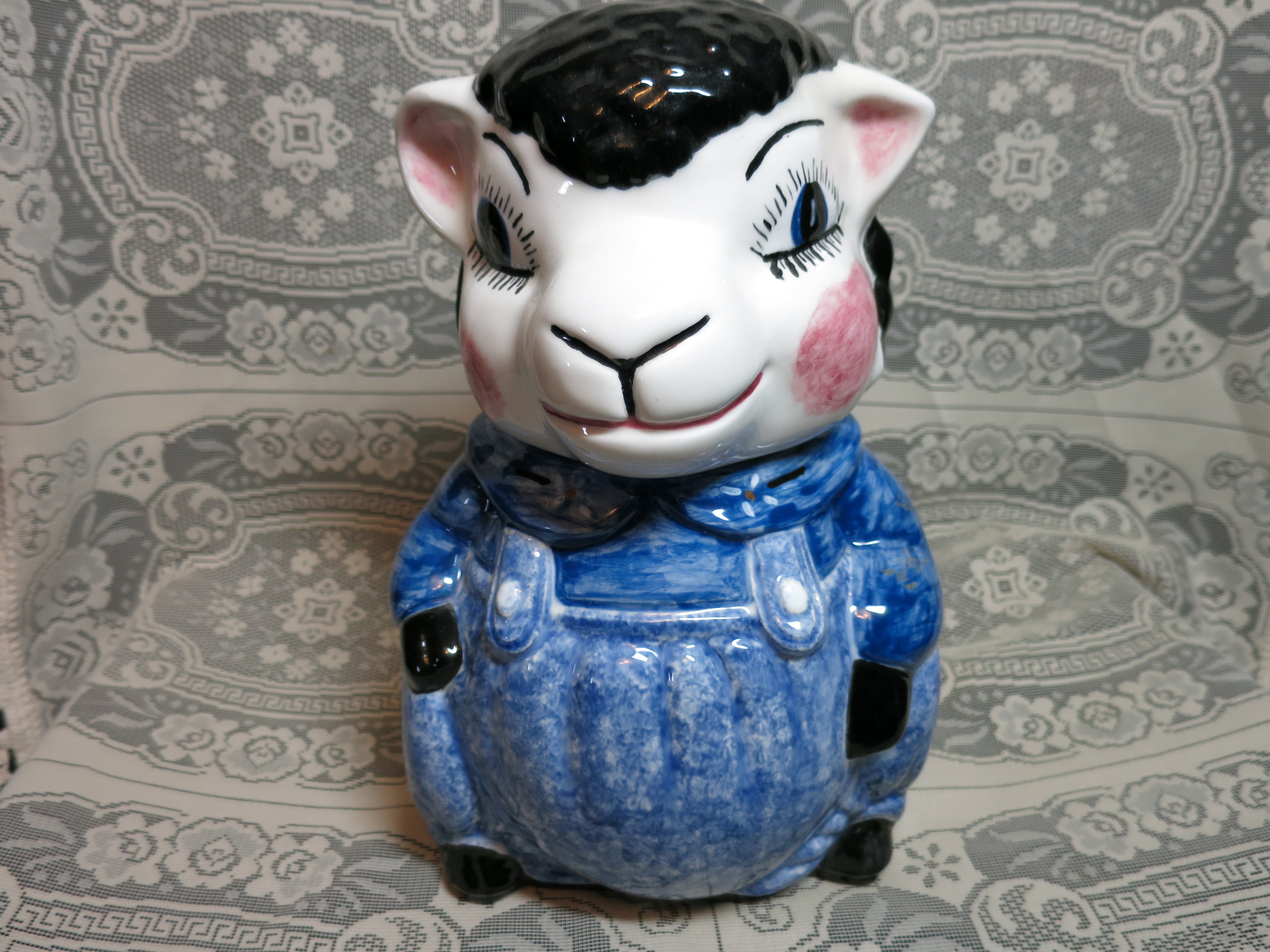 Sheep Cookie Jar Hand Made Marked Franies USA