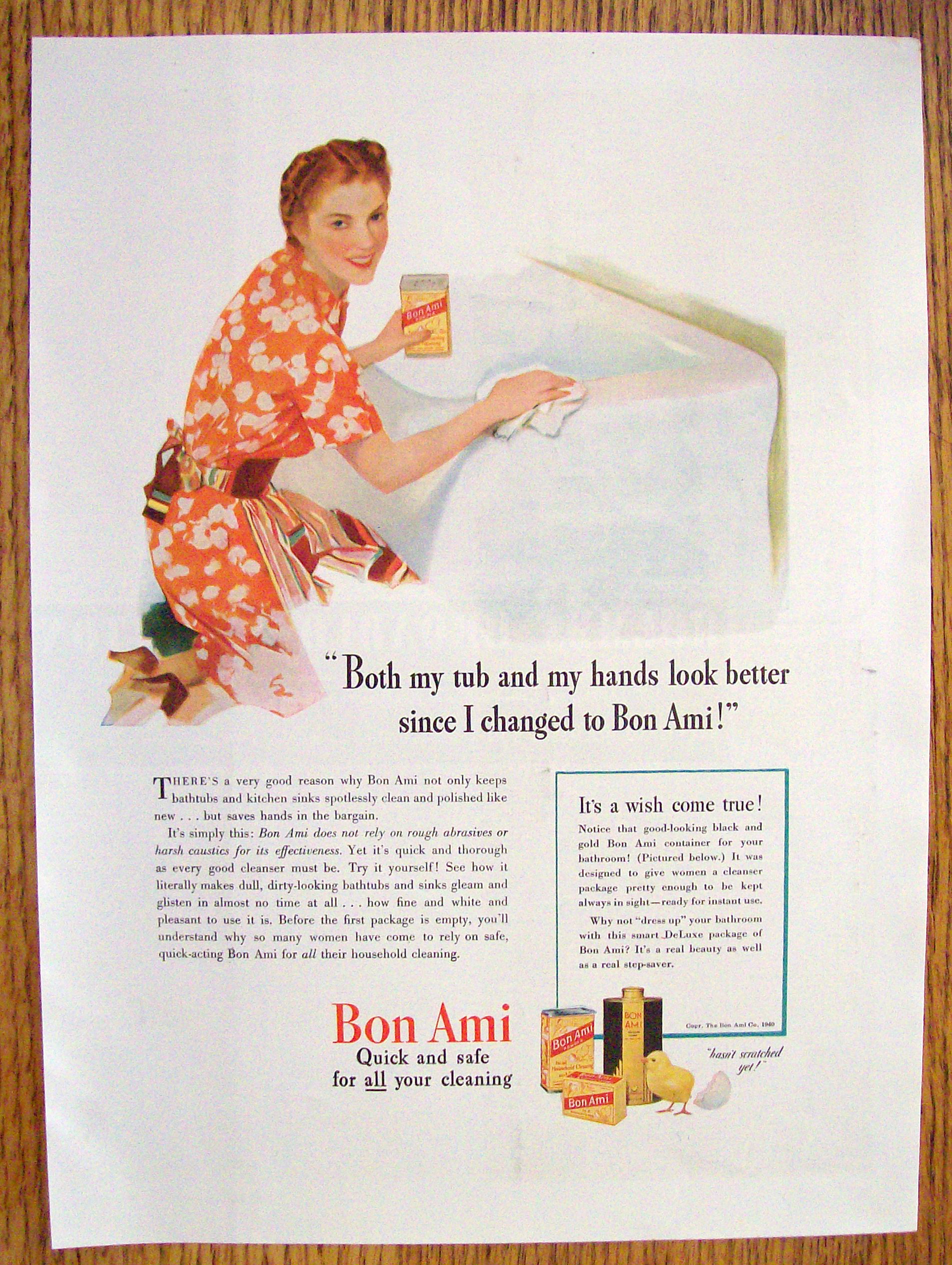 1940 Bon Ami Cleanser with Woman Cleaning Bathtub