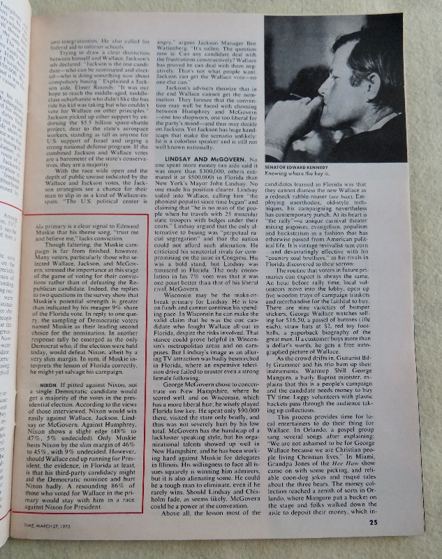 Time Magazine March 27, 1972 George Wallace (Now Who's On First)