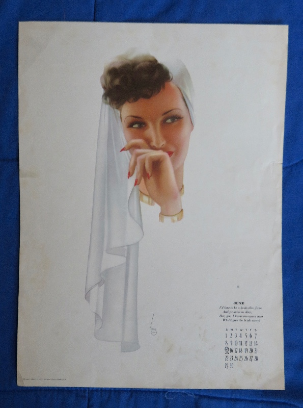 Alberto Vargas Sexy Dark Haired Woman Wearing A White Veil Pin Up Calendar Page