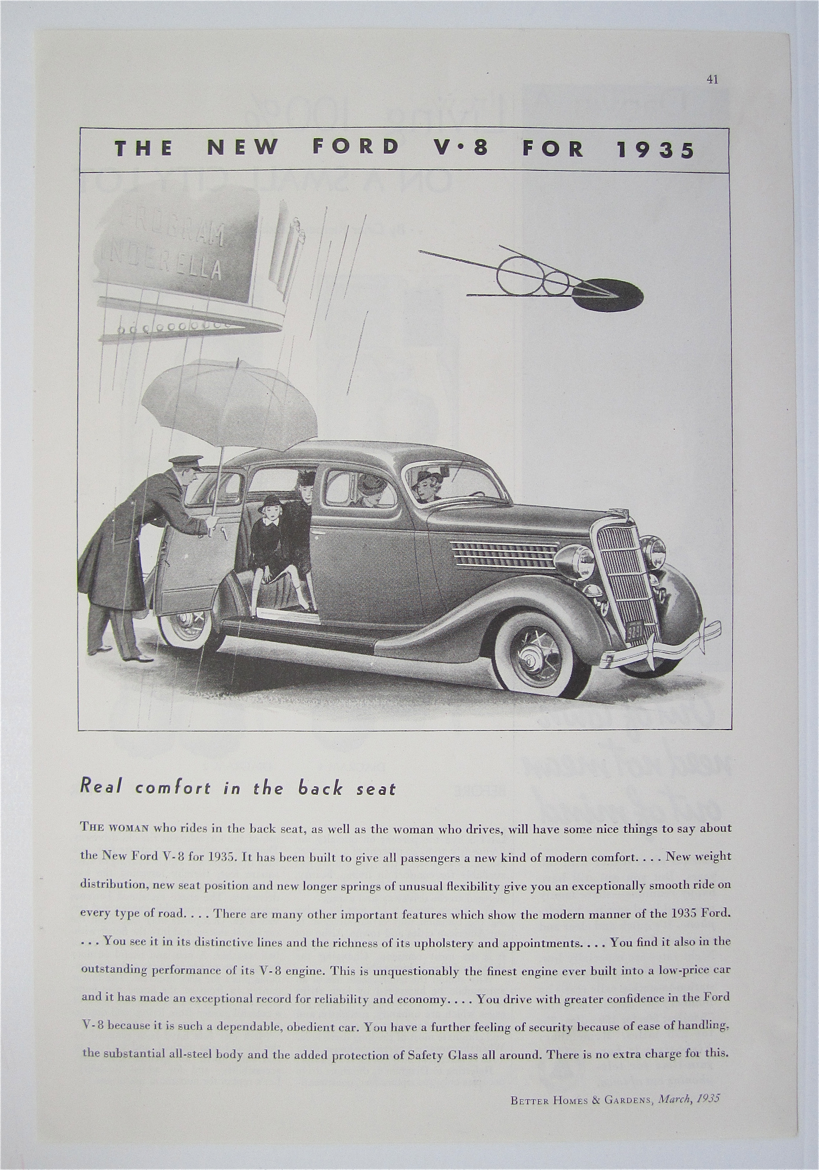 1935 Ford V-8 with Man Holding Umbrella