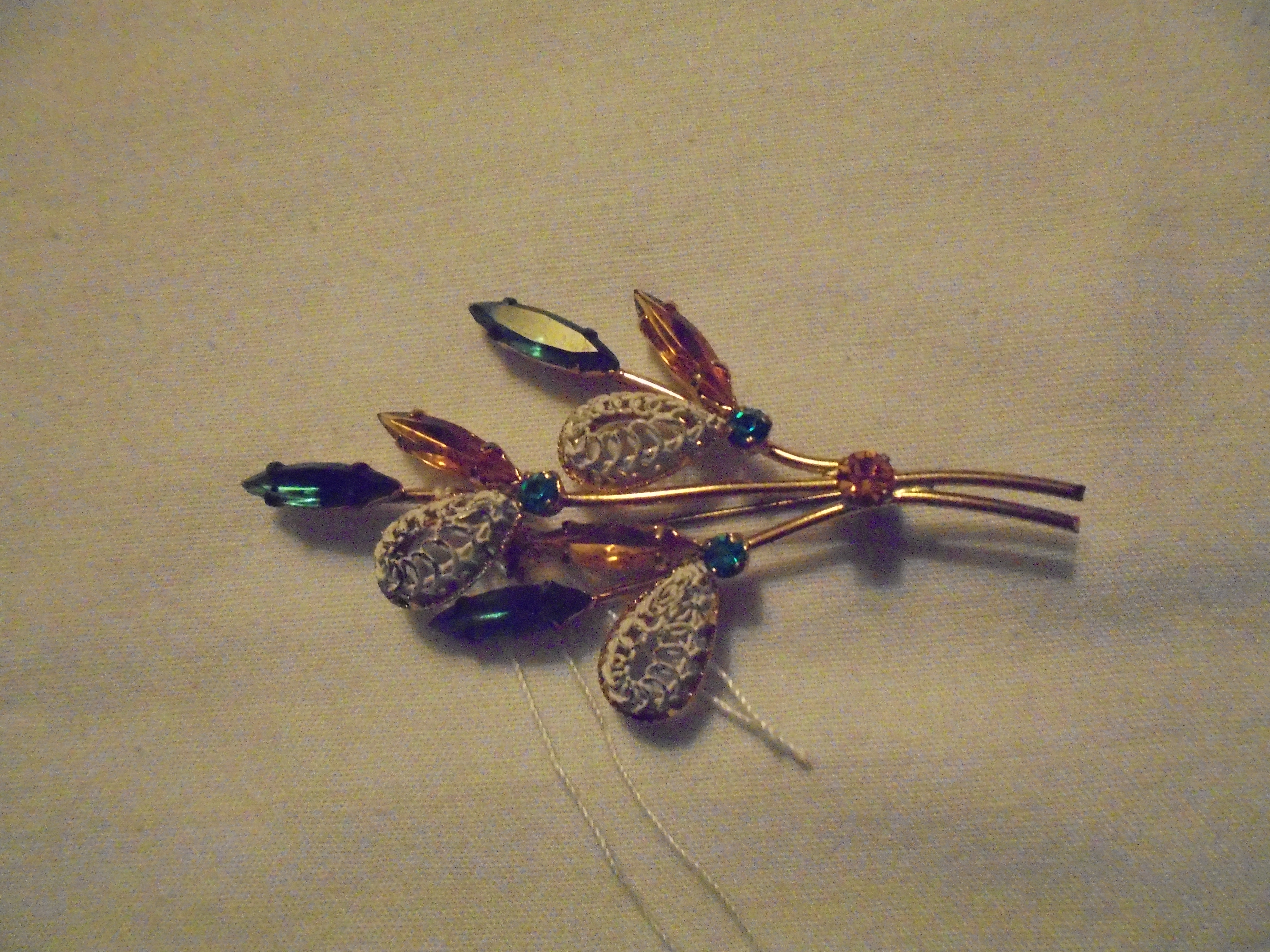 Signed Austria Floral Crystal Rhinestone Pin