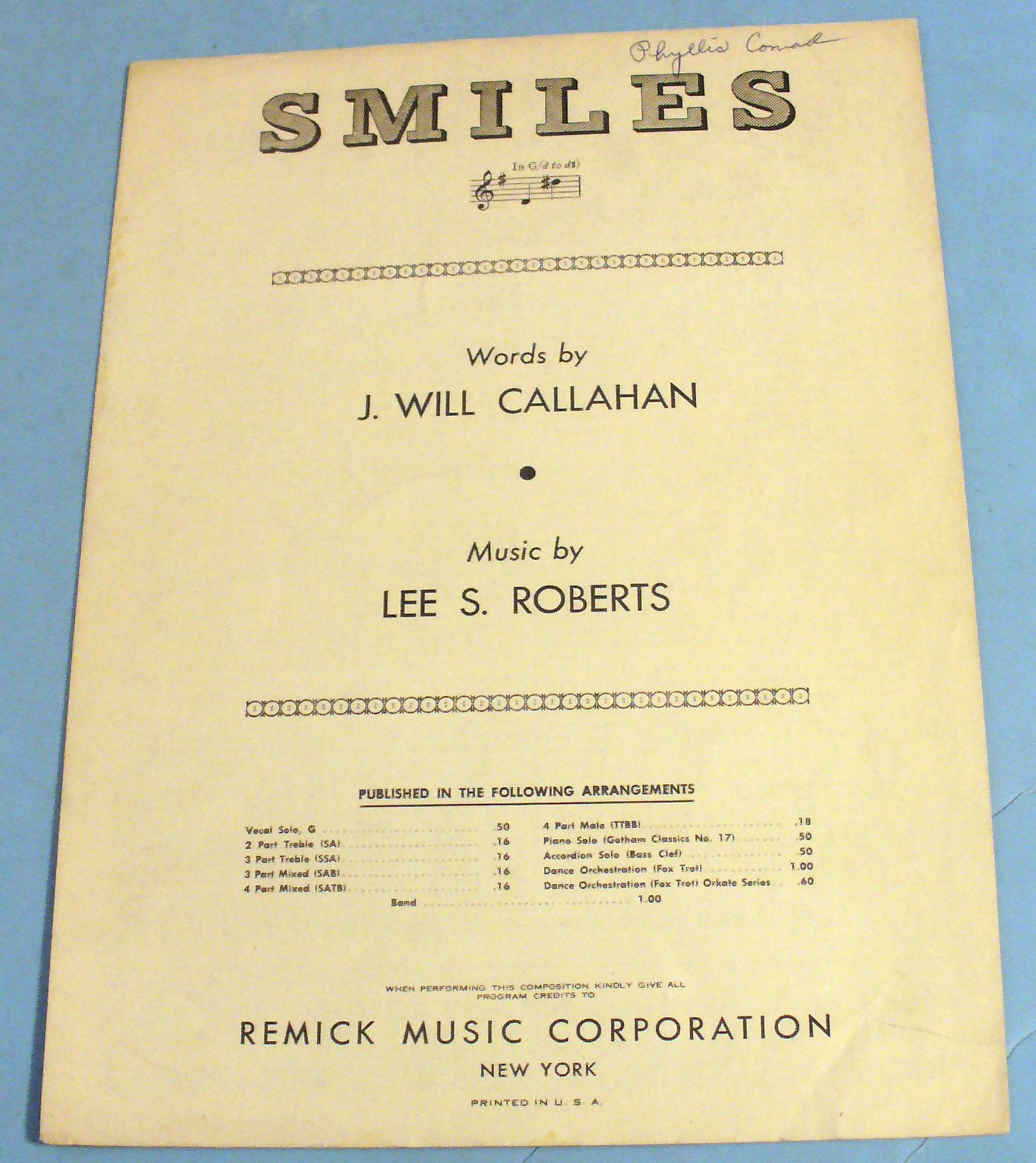 1941 Smiles by J. Will Callahan and Lee Roberts