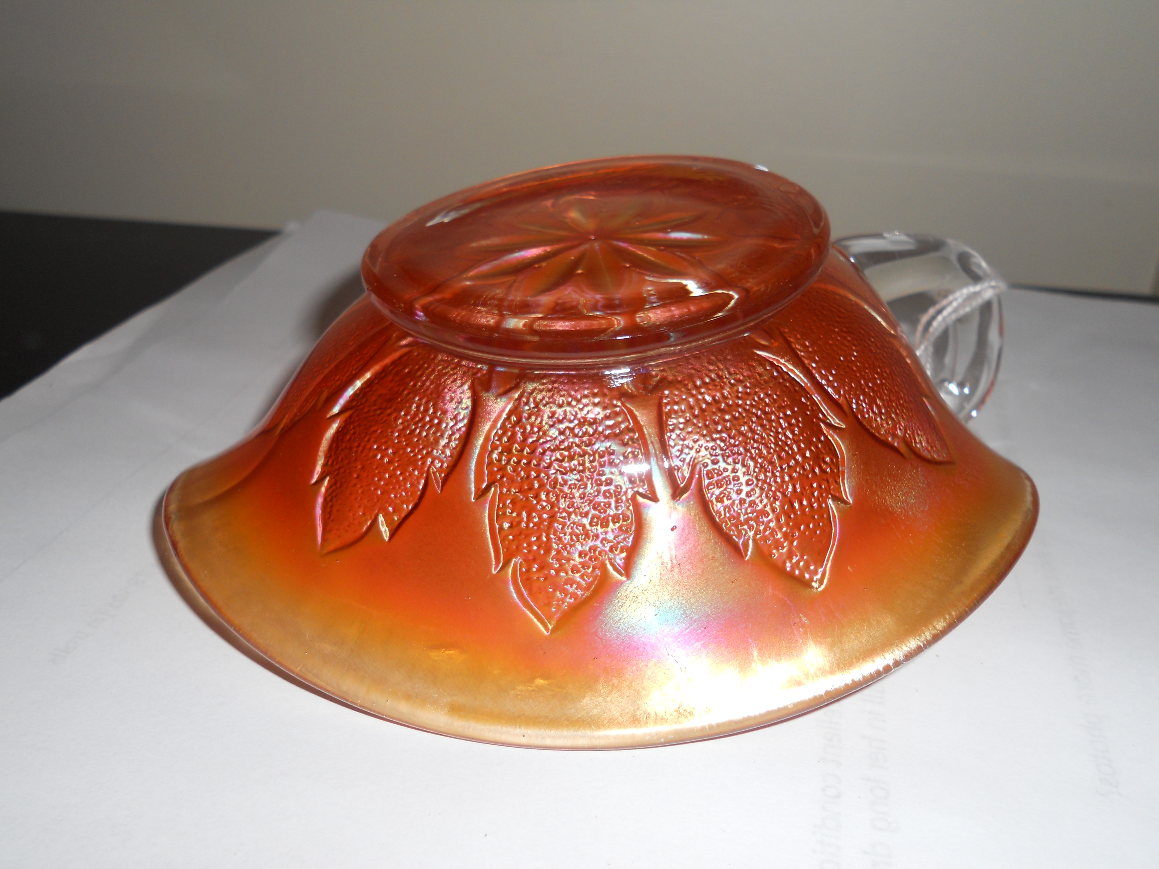 Dugan Marigold Carnival Glass Nappy Leaf Rays