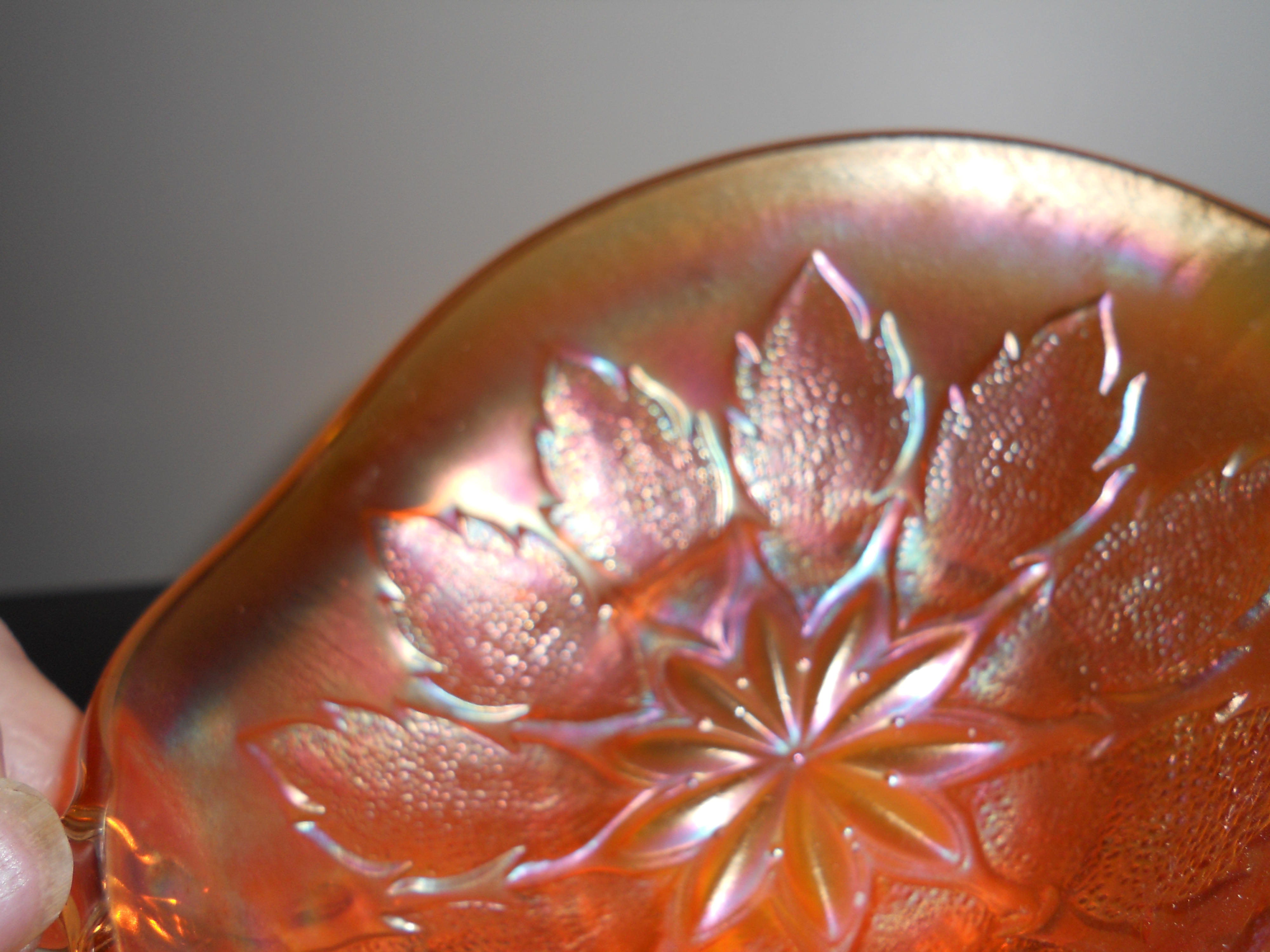 Dugan Marigold Carnival Glass Nappy Leaf Rays
