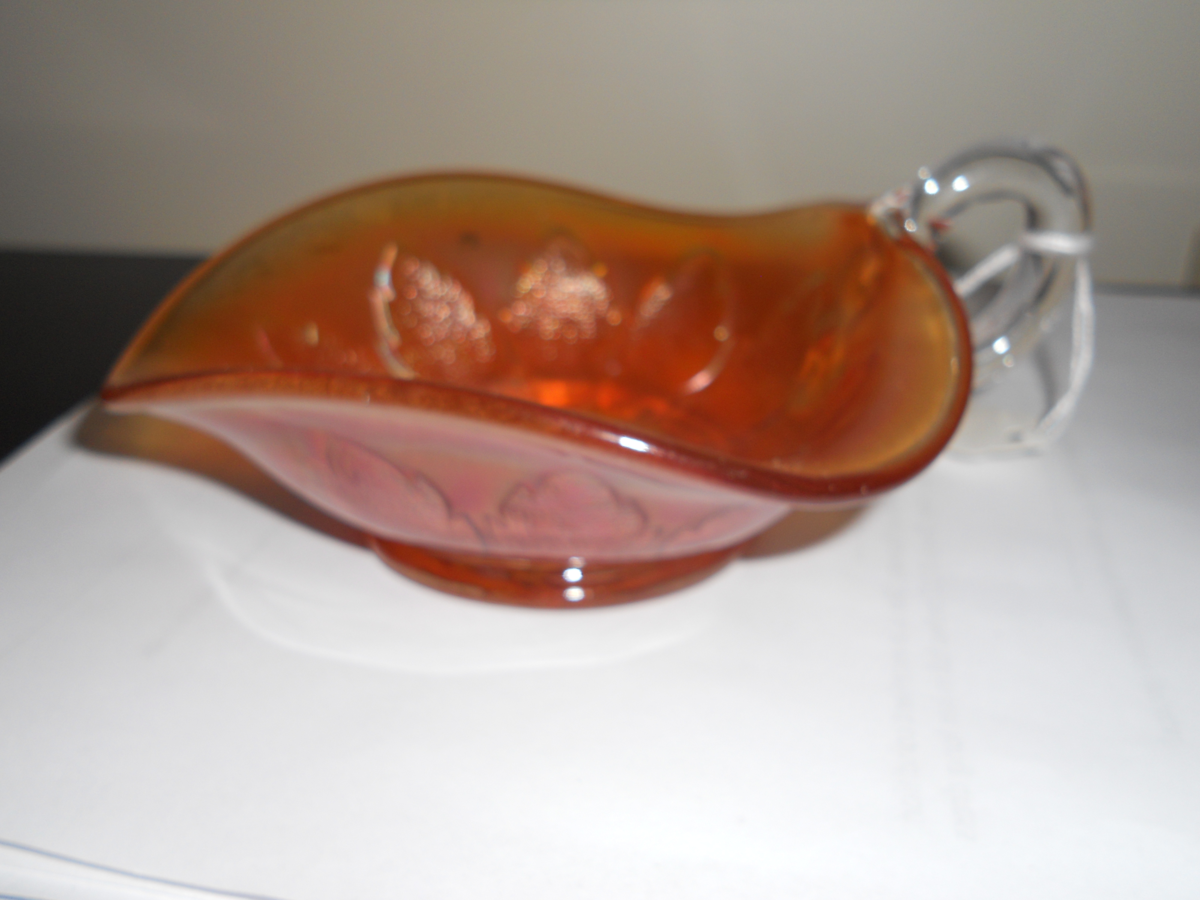 Dugan Marigold Carnival Glass Nappy Leaf Rays
