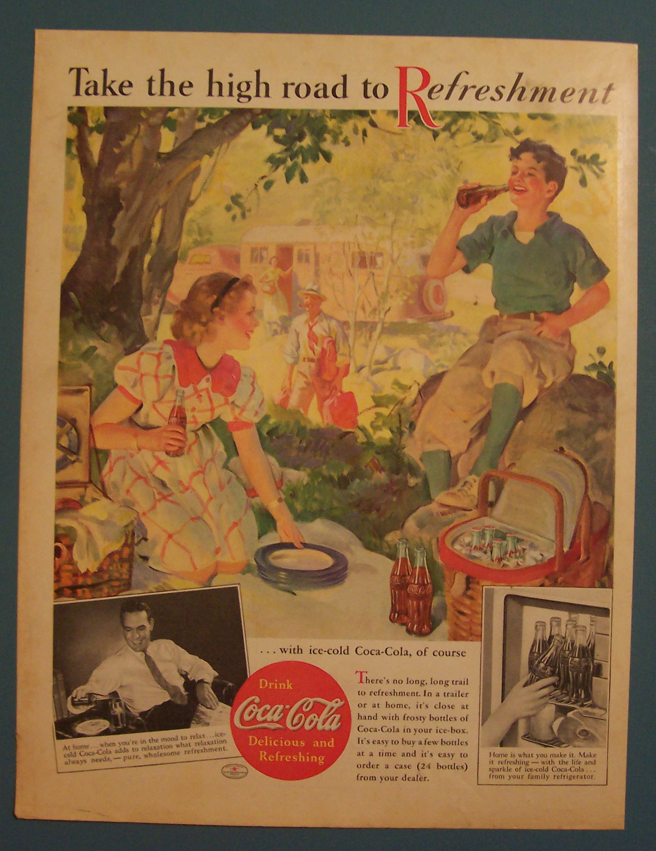1937 Coca-Cola (Coke) with Boy & Girl On a Picnic