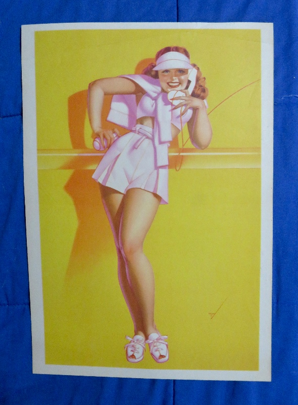 Original 1945 Sexy Petty Pin Up Girl Wearing A Tennis Outfit & Talking On The Telephone By George Petty