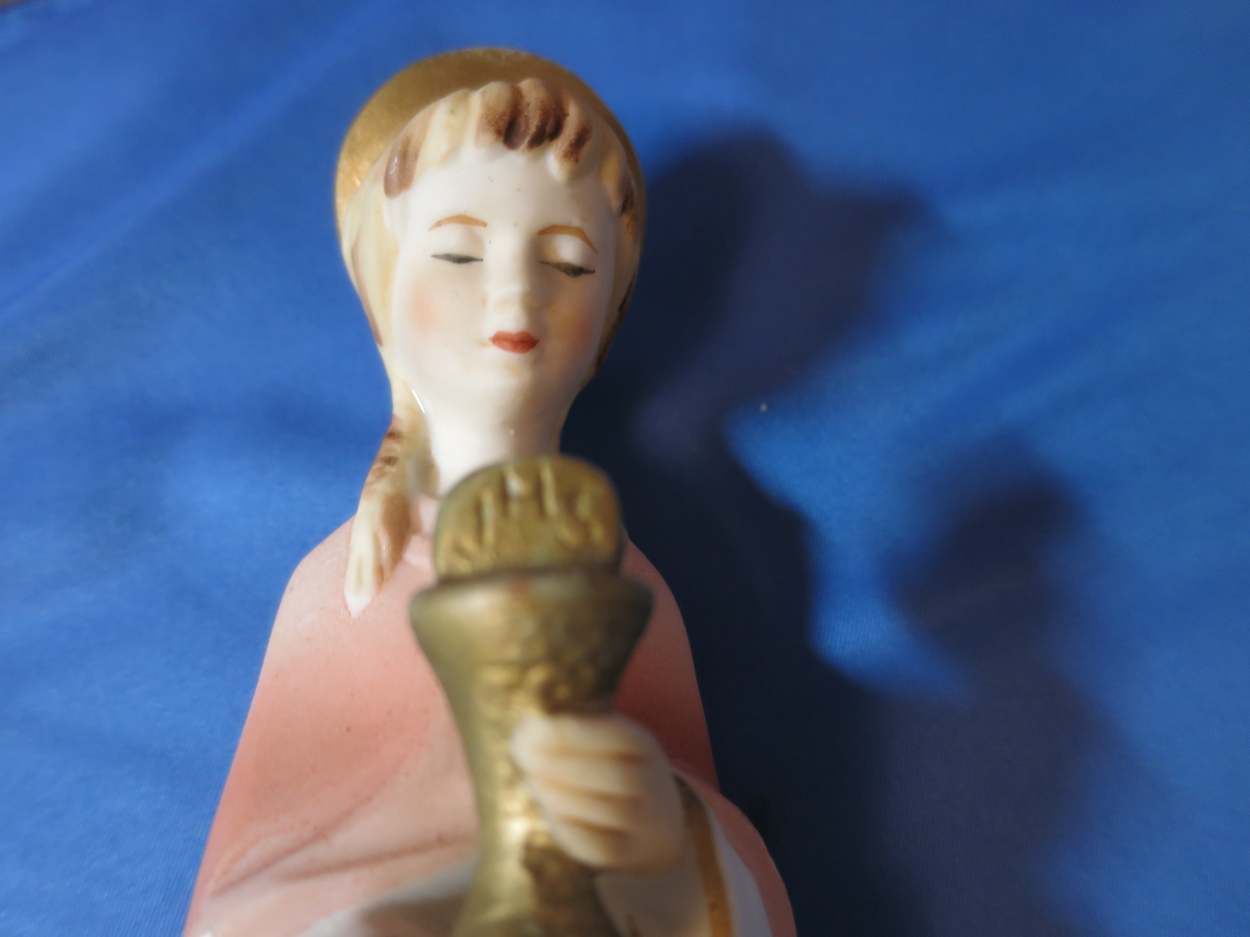 Communion religious Figurine girl holding JHS chalice