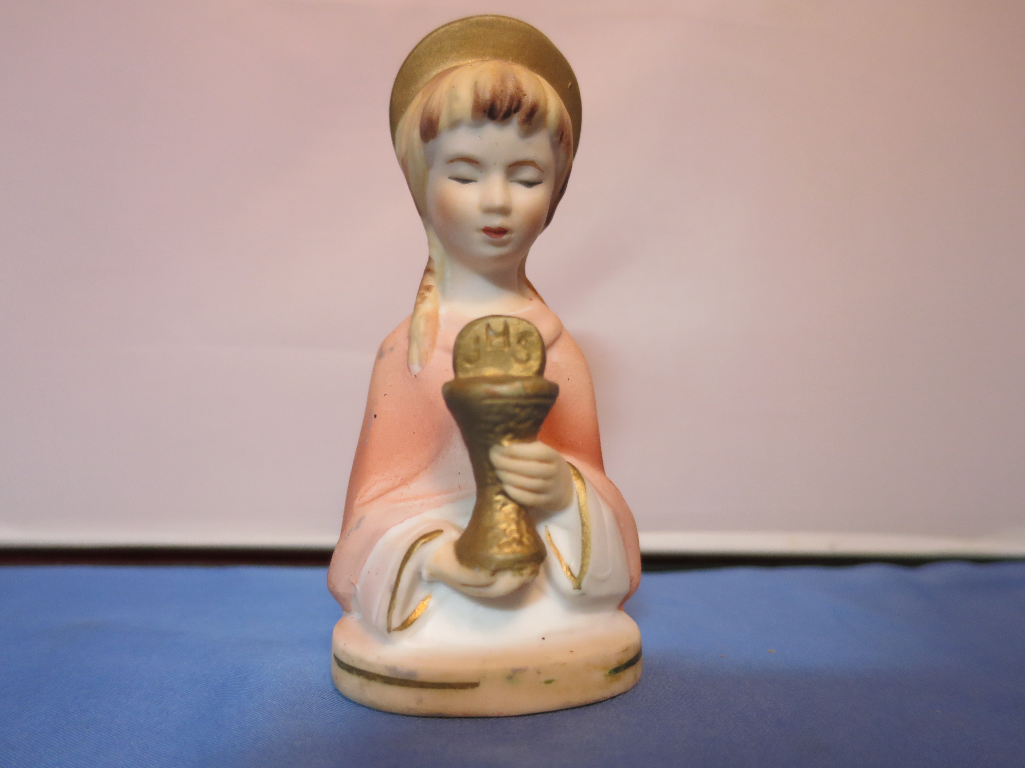 Communion religious Figurine girl holding JHS chalice