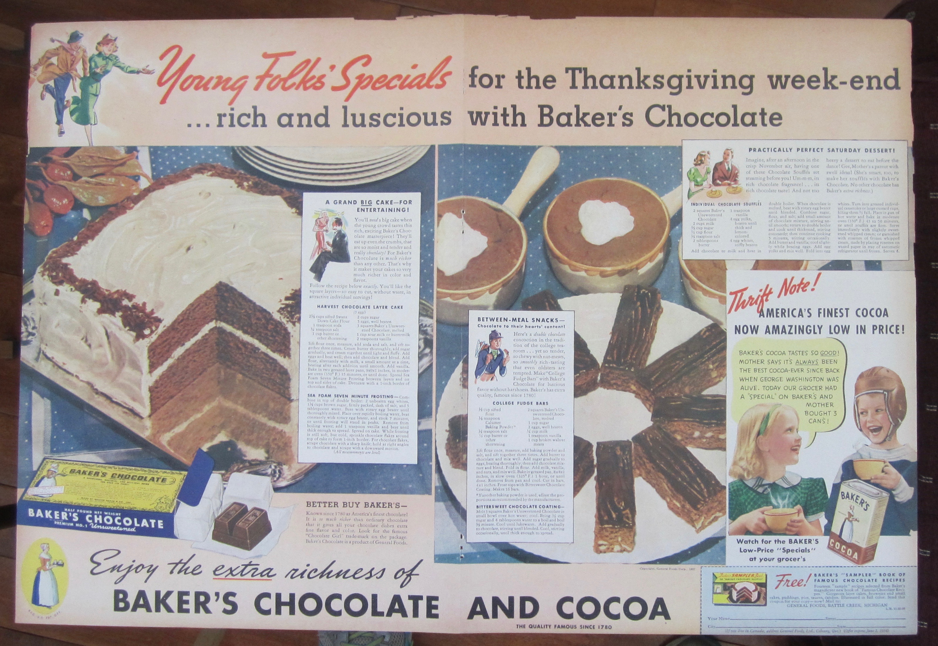 1937 Baker's Chocolate w/ Harvest Chocolate Layer Cake