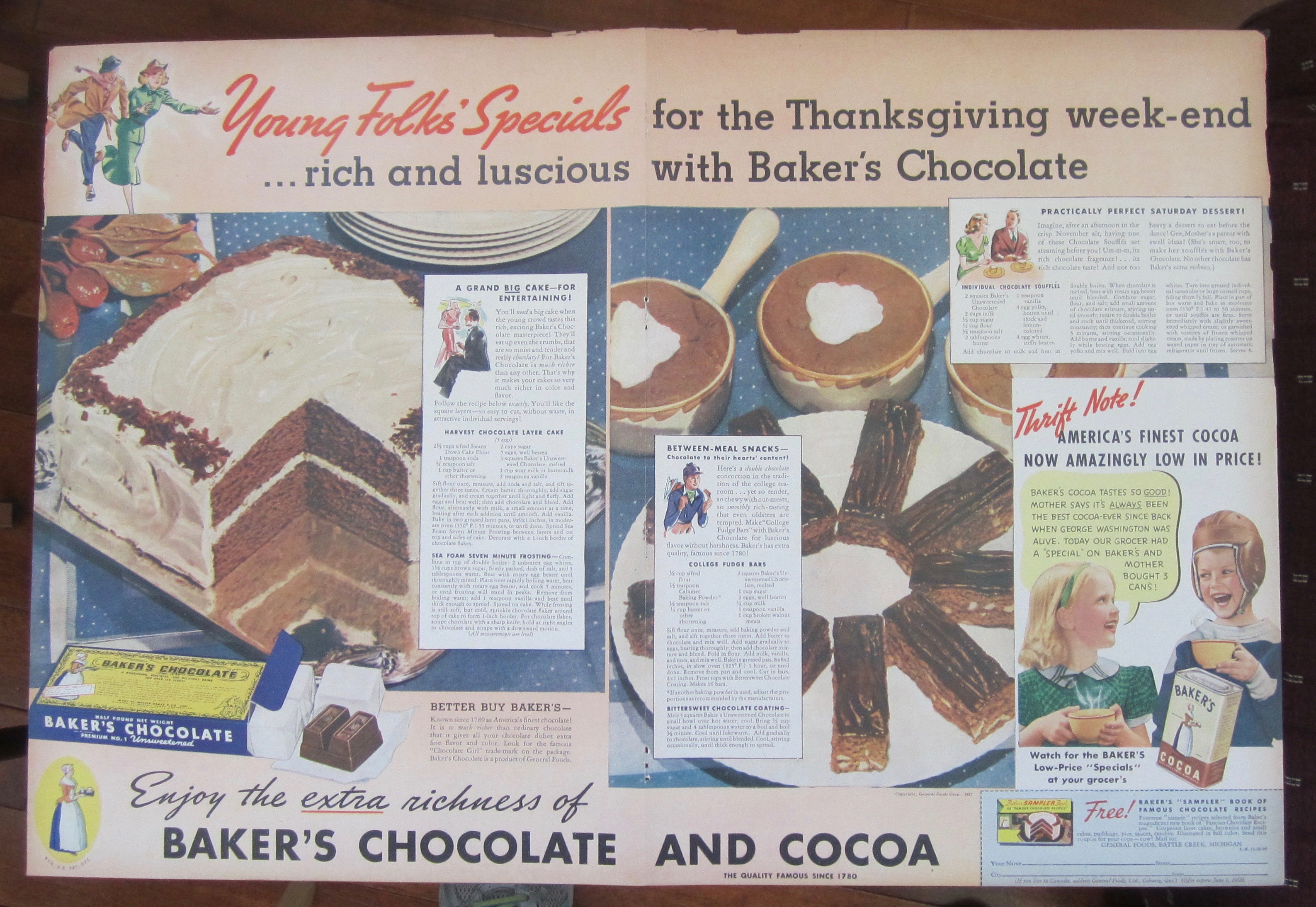1937 Baker's Chocolate w/ Harvest Chocolate Layer Cake