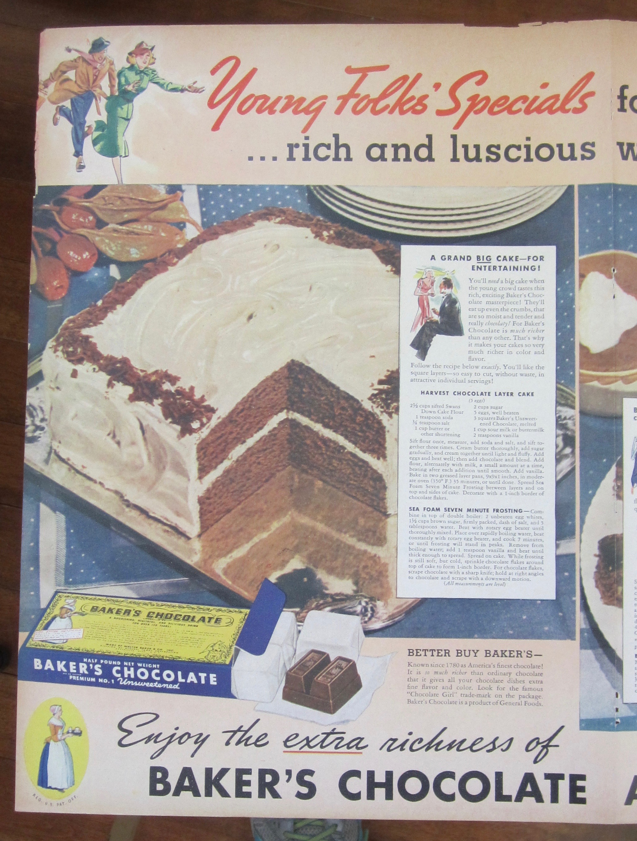 1937 Baker's Chocolate w/ Harvest Chocolate Layer Cake
