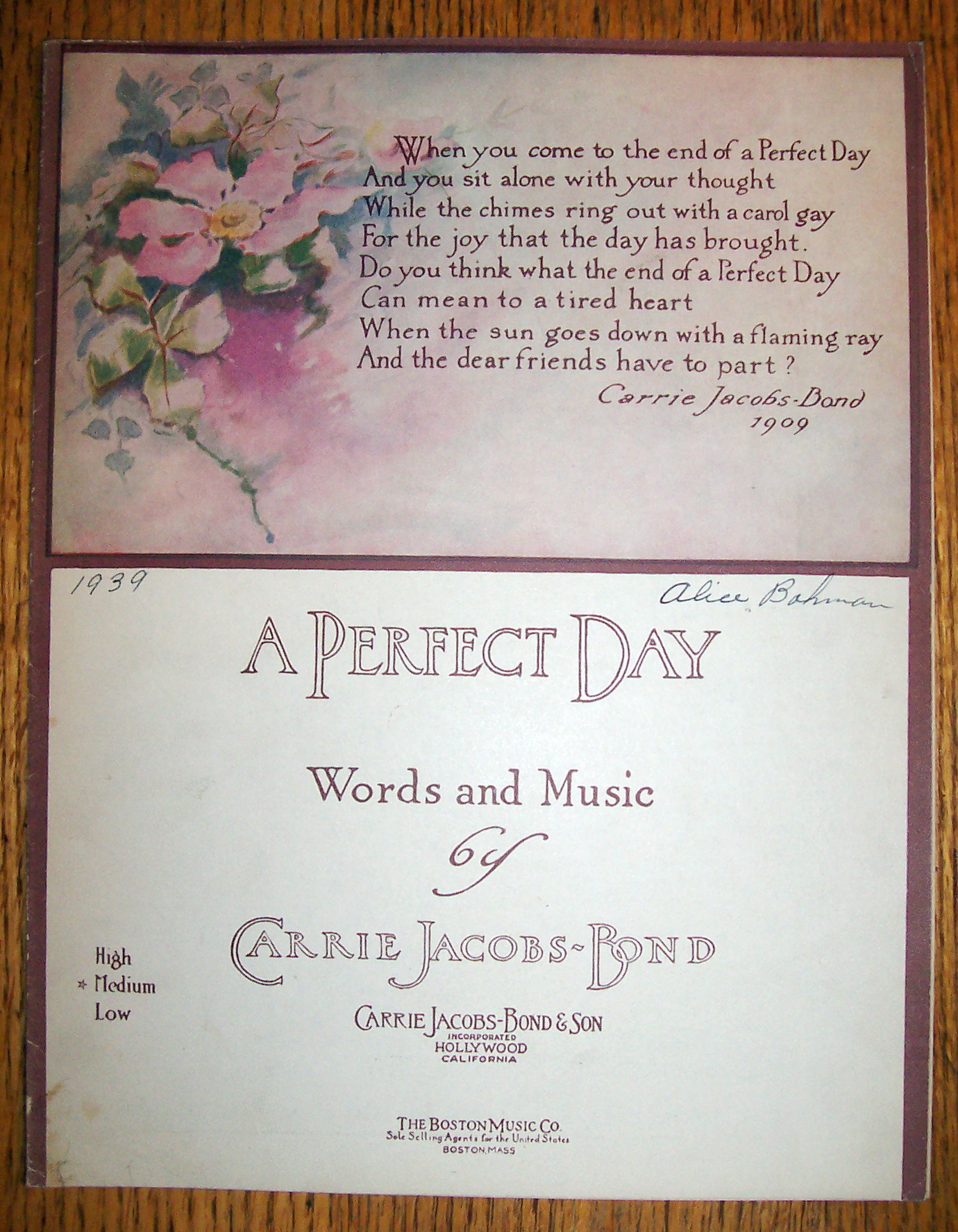 Sheet Music For 1939 A Perfect Day